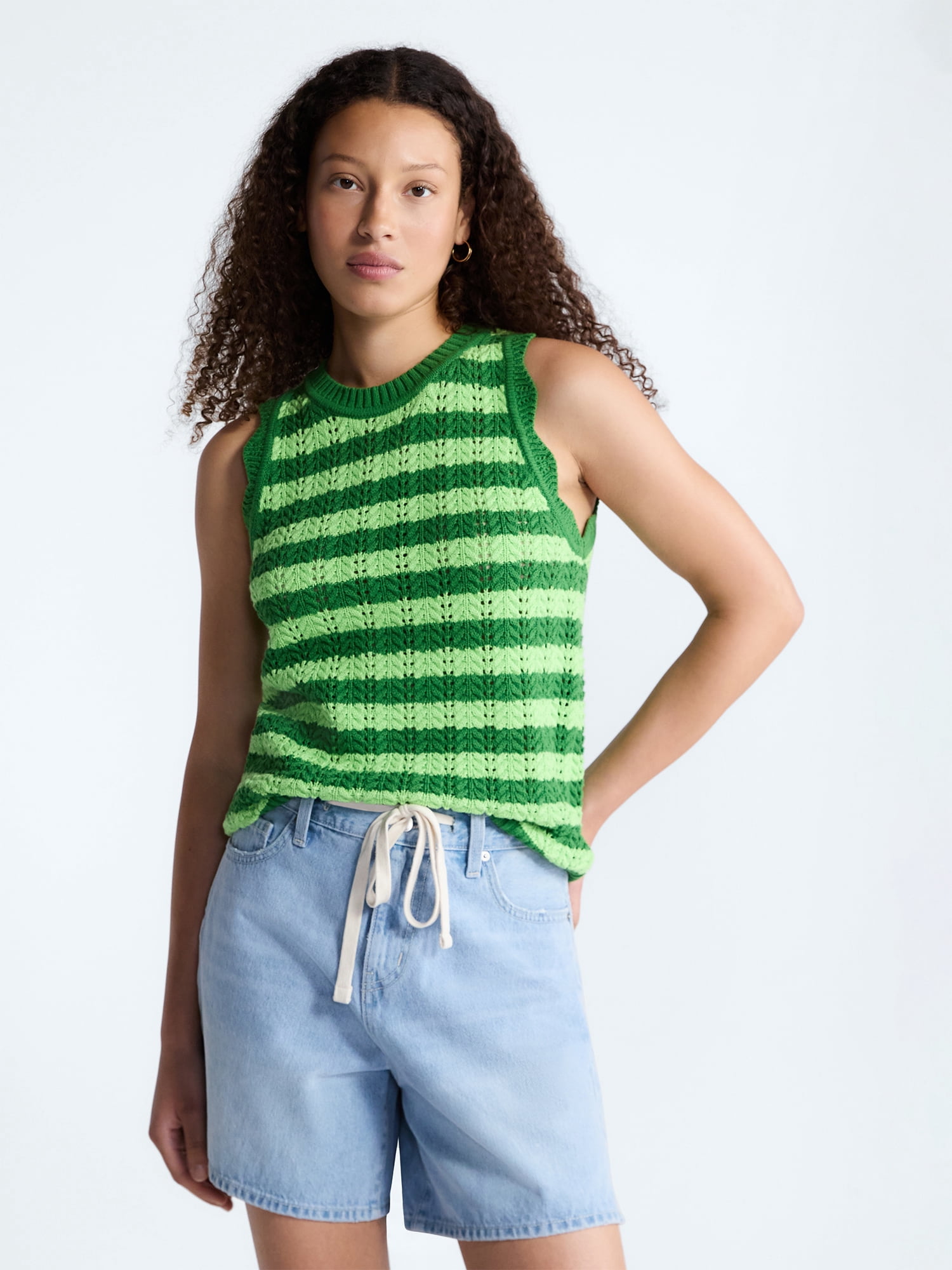 Free Assembly Women's Crochet Cotton Racerback Tank Top (Green, XS) bj98h