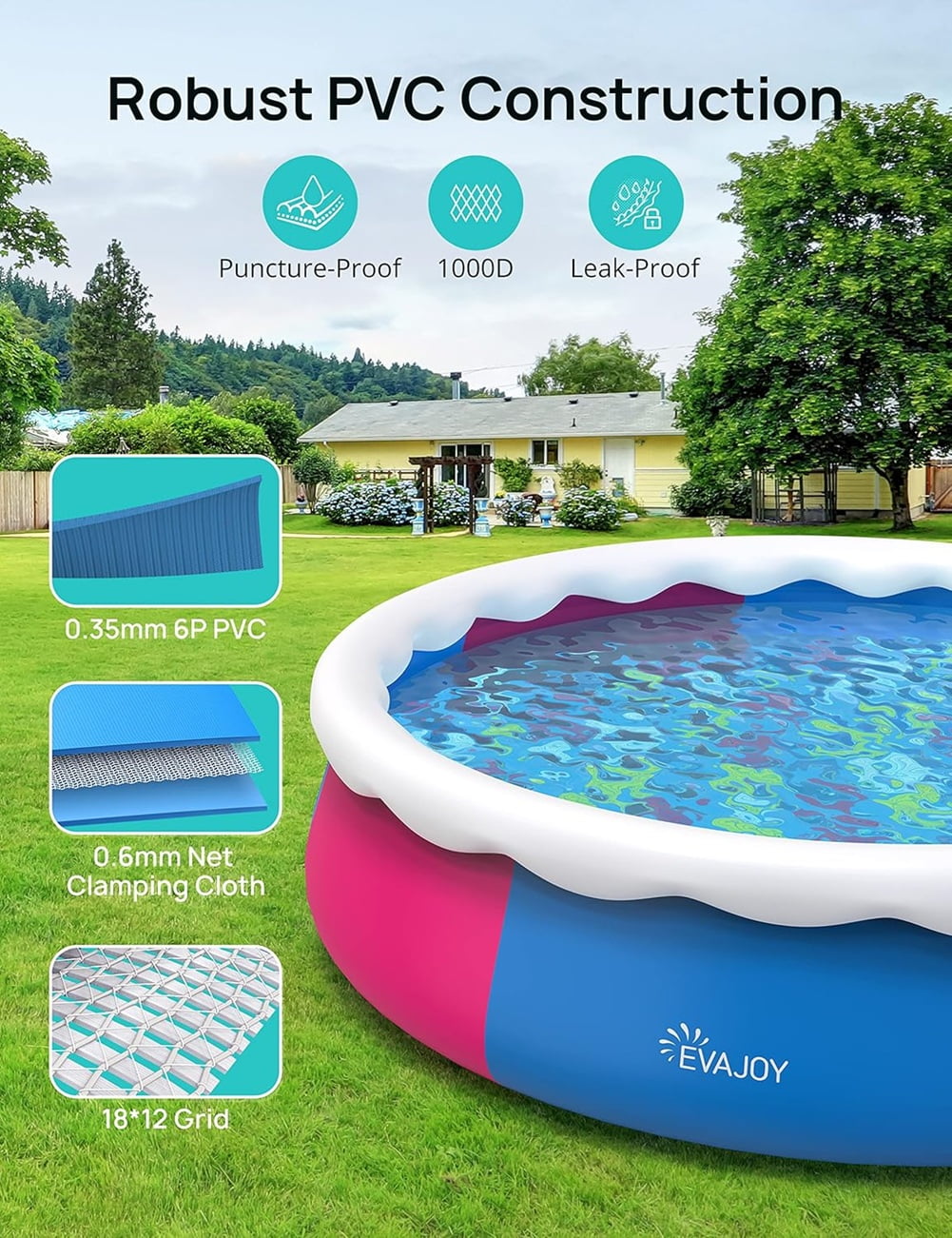 Evajoy Inflatable Top Ring Swimming Pool Set with Filter Pump (Blue, 15 ft x 35 in) cntix