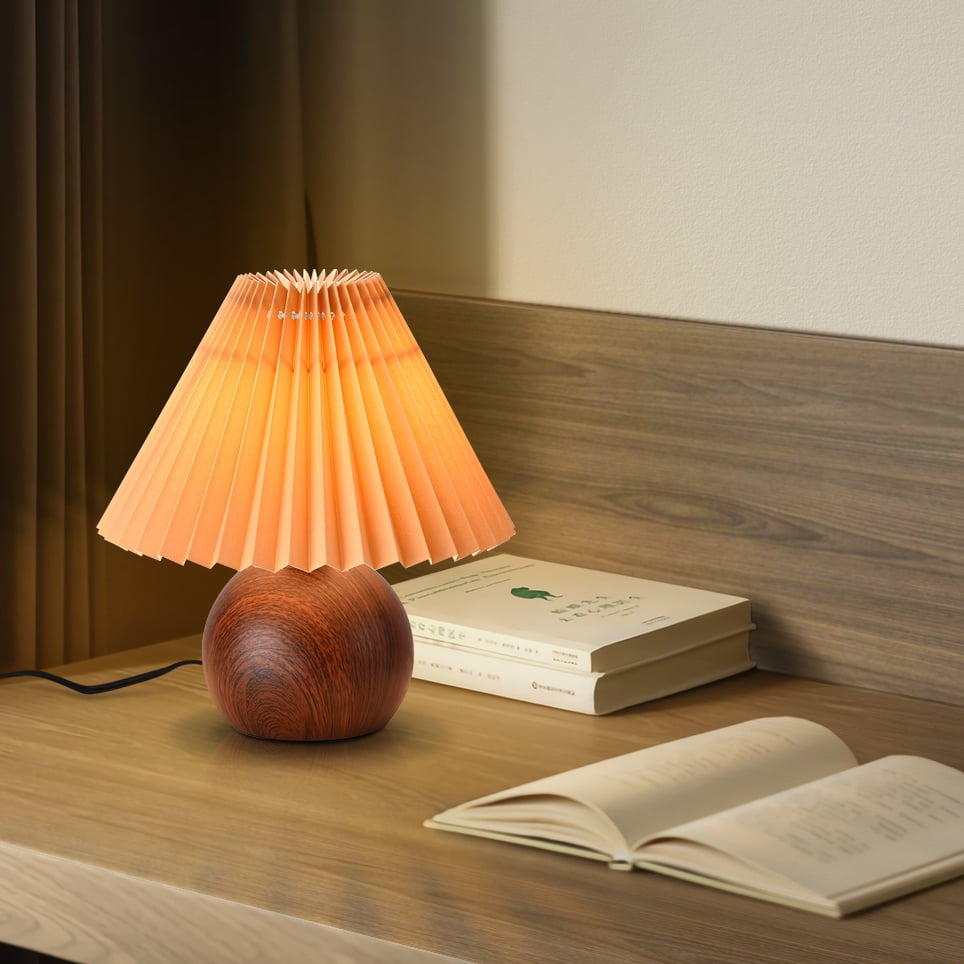 KUNJOULAM Modern Pleated Table Lamp, Minimalist Bedside Nightstand Light for Bedroom and Living Room (Coffee, 9.8 in) 5snua