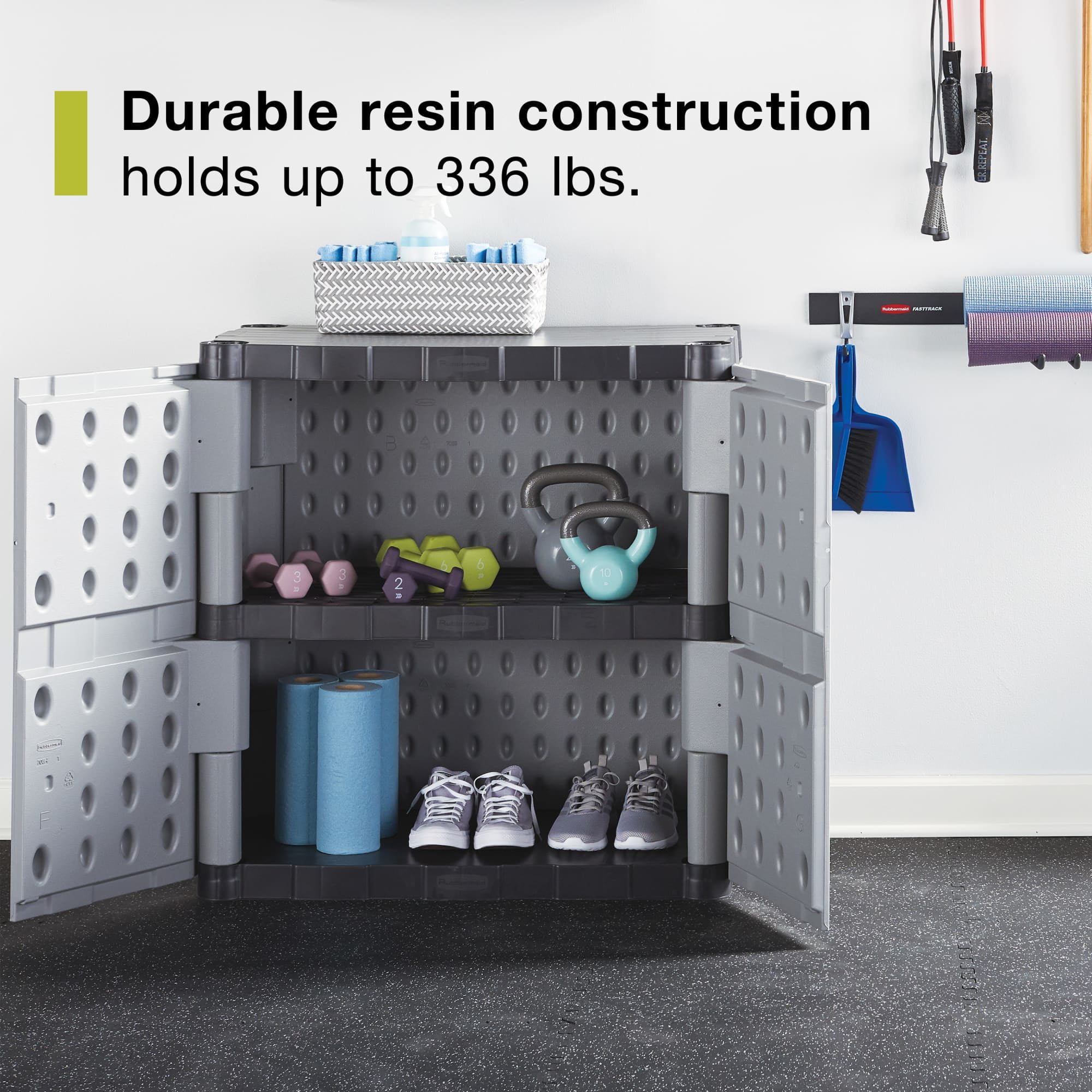 Rubbermaid Garage Storage Resin Base Cabinet (Gray, 336 lb Capacity) kfyh6