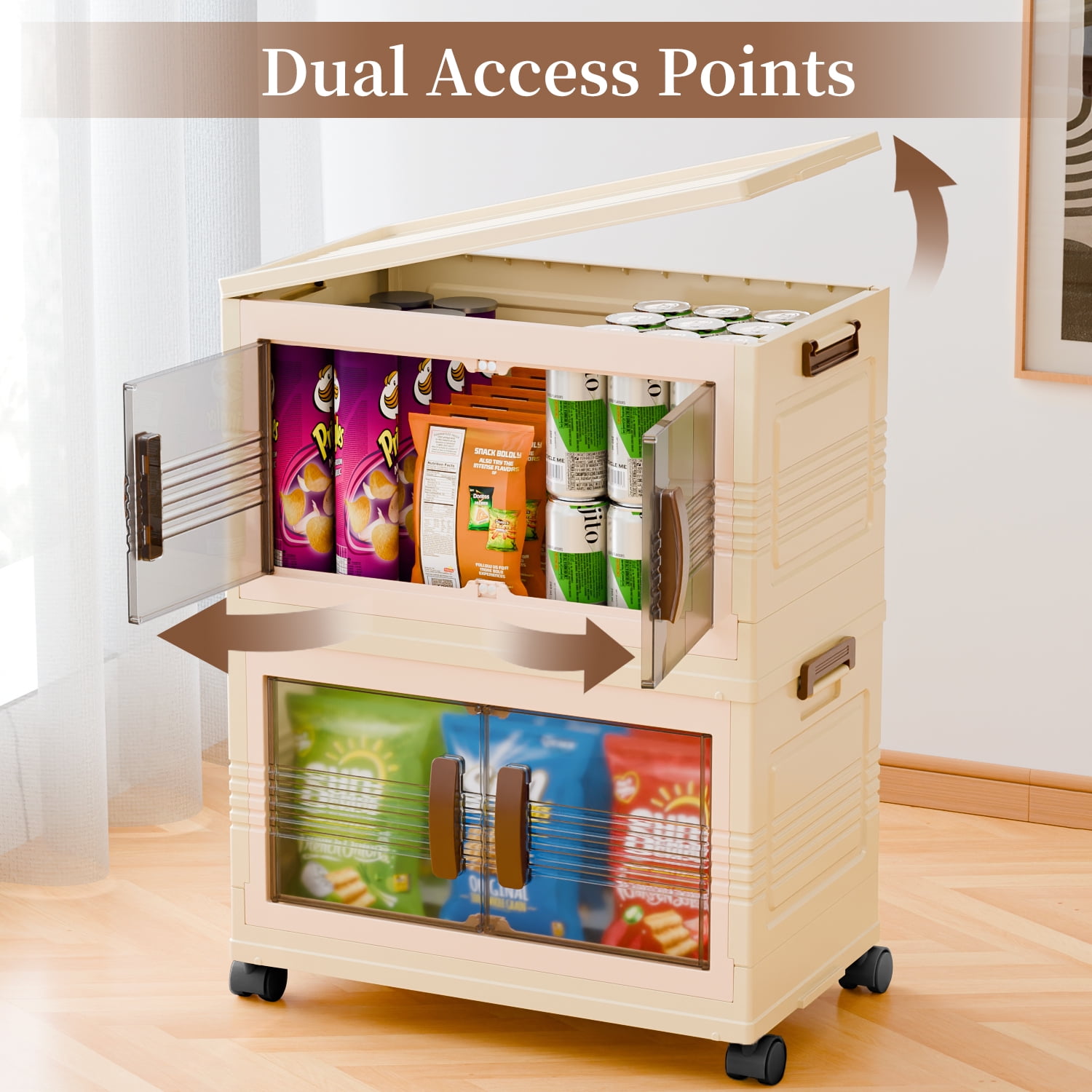 TINANA Stackable Storage Bins with Lids and Wheels, 4-Tier Folding Closet Organizers (White, 124 QT Total) sslur