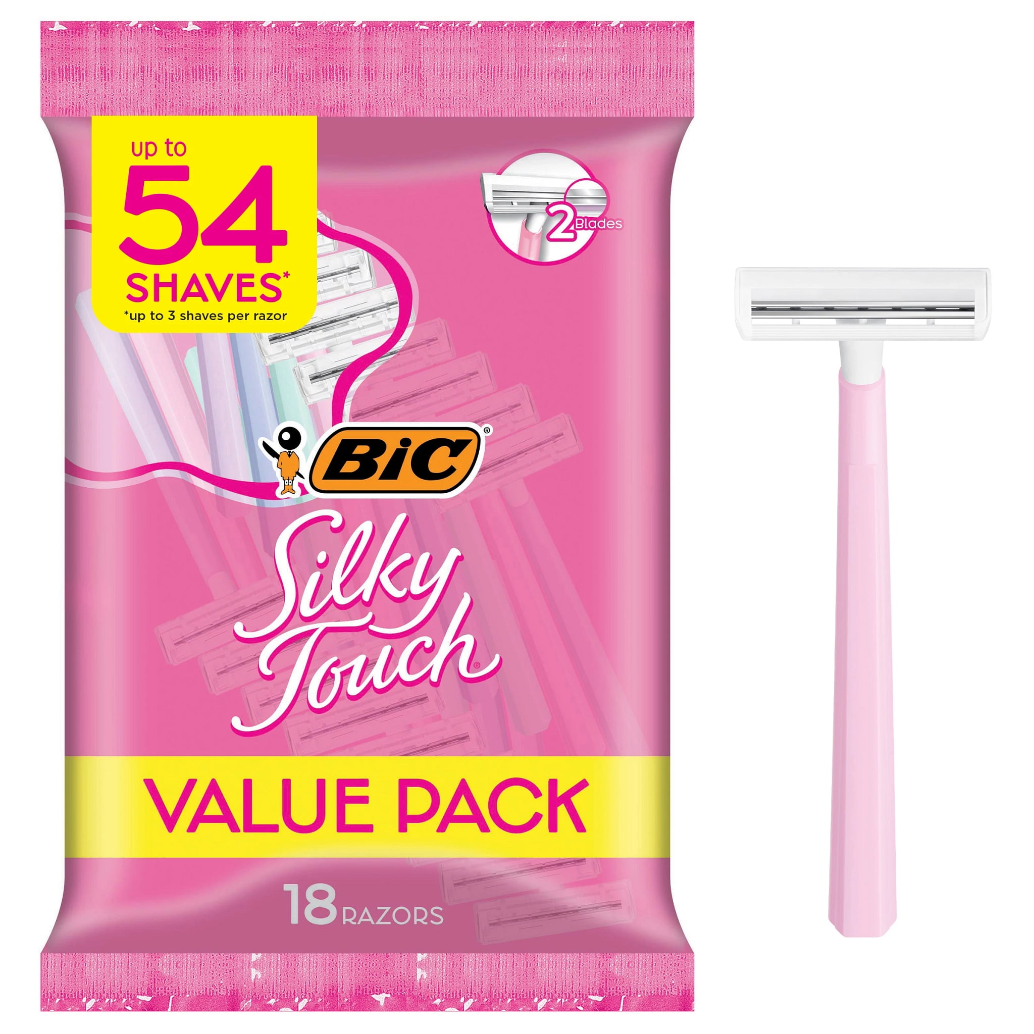 BIC Silky Touch Women's Disposable Razors, Smooth Shave with 2 Blades (Multi-Color, 18-Pack) tntou