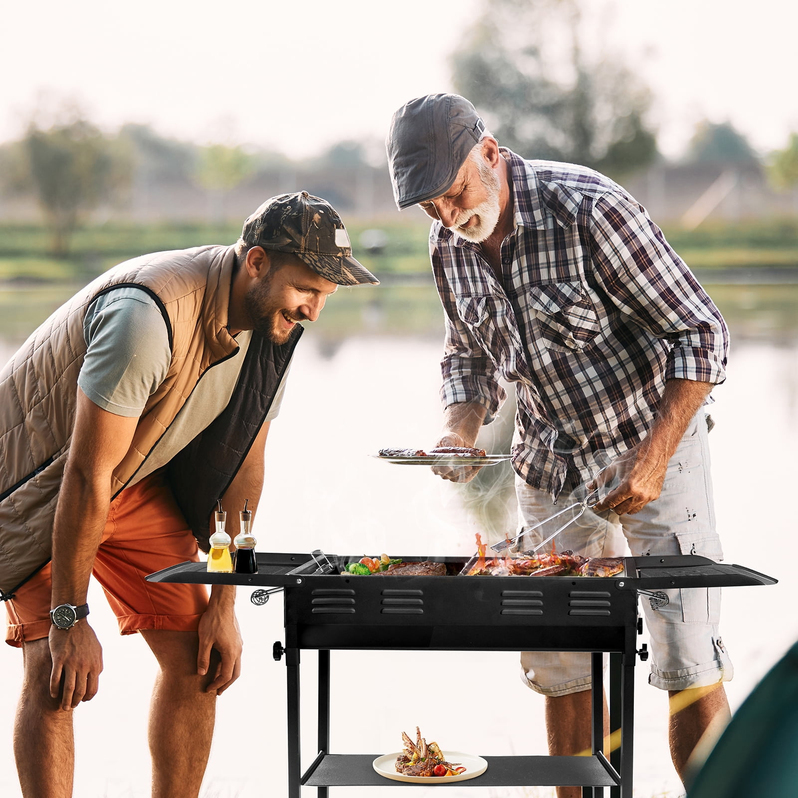 General Portable Charcoal Grill, Foldable Hibachi Barbecue Grill for Camping and Backyard (Black, 17 in x 11 in) iv7uf