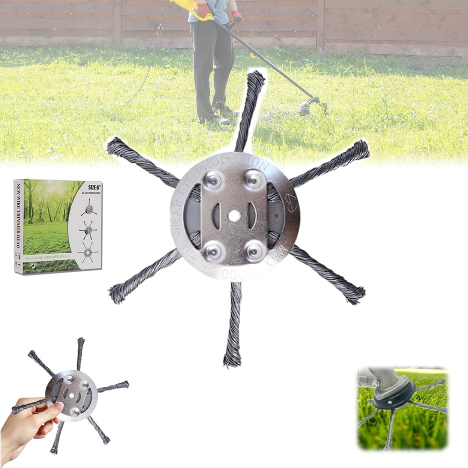 LINMOUA Universal Steel Wire Trimmer Head Heavy-Duty Weed Brush Cutter (Silver, 6 in, 3 Pack) f64ut