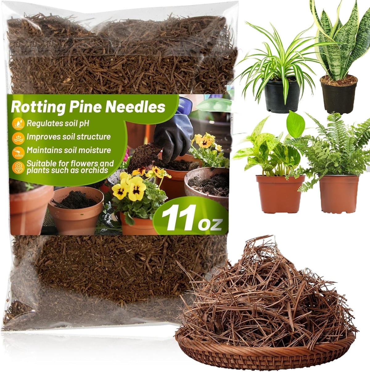 Tutuviw Natural Pine Needle Mulch for Orchids and Potted Plants, Organic Soil Amendment for Garden Landscaping (10 oz) 8efan