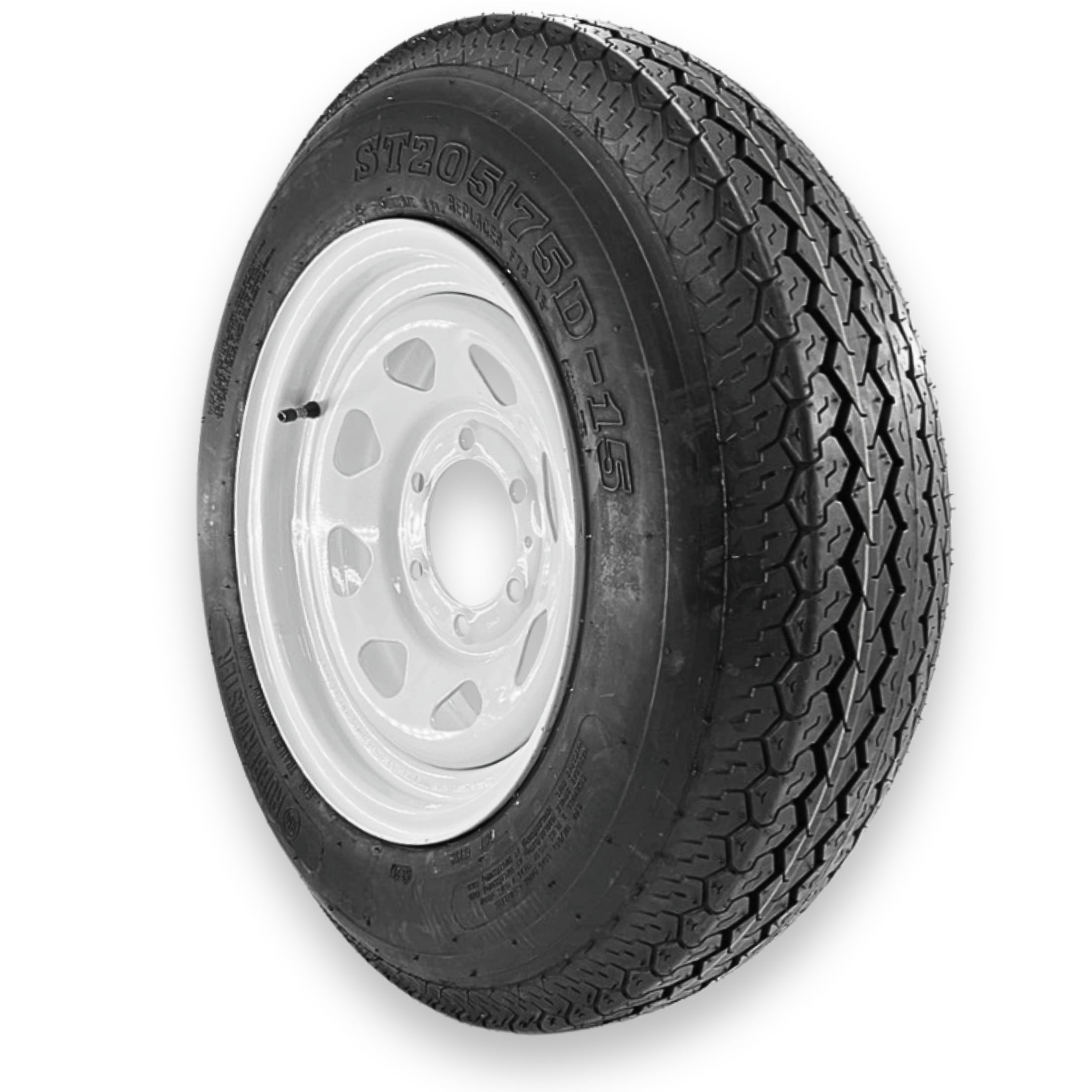 RubberMaster ST205/75D15 Trailer Tire and Wheel Assembly (6 Ply, 6 on 5.5 in Bolt Pattern, White) 63xz3