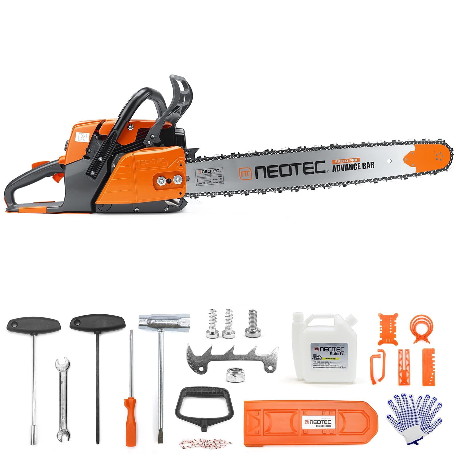 Neotec 72cc Gas Chainsaw, Heavy-Duty 2-Cycle Engine for Logging and Firewood (20 in Bar) u24ok
