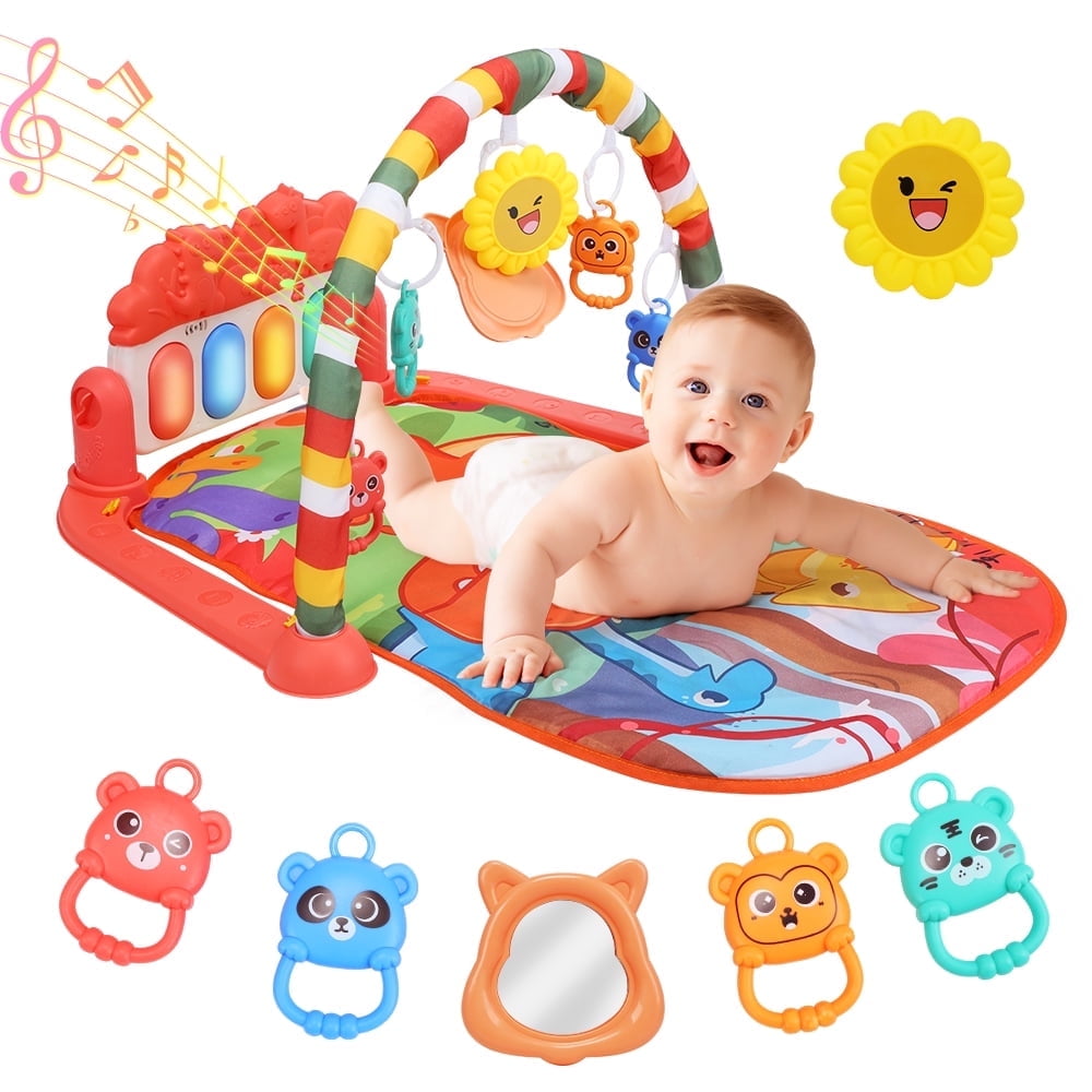 JoyStone Baby Gym Play Mat, Tummy Time Activity Center with Musical Piano and Hanging Toys (Red, 1 Set) bm8rt