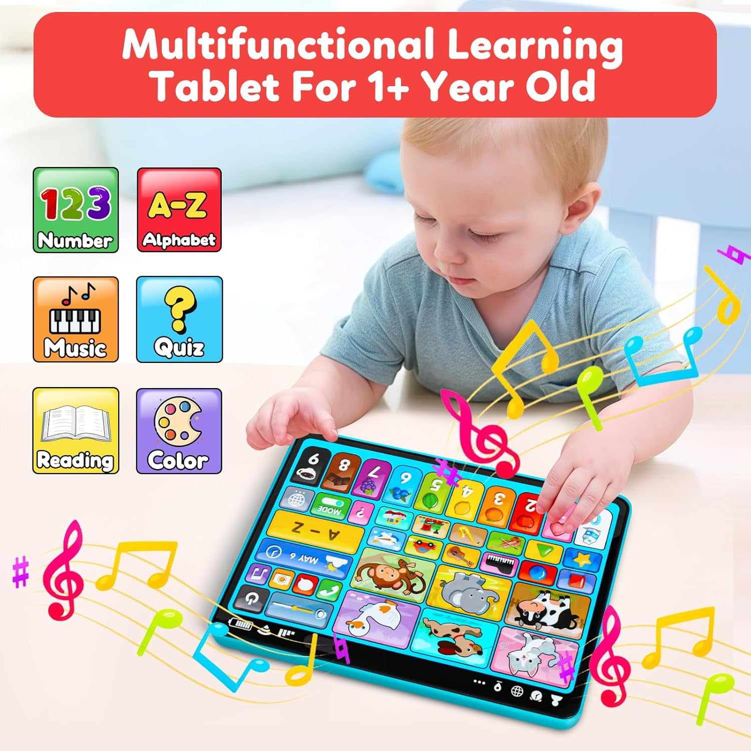Adofi Trilingual Learning Tablet for Toddlers, Montessori Educational STEM Toy with Music and Lights (Green, 1 Pack) mavea