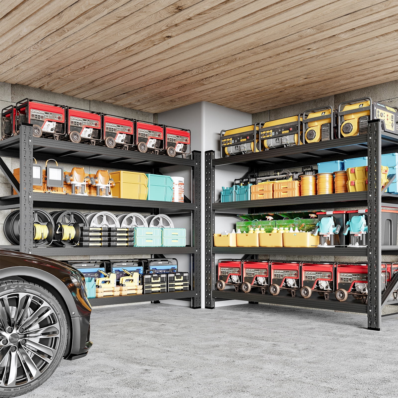 AUHUP 4-Tier Heavy Duty Metal Garage Storage Shelving Unit (Black, 48 in W x 24 in D x 70 in H) m2fh0