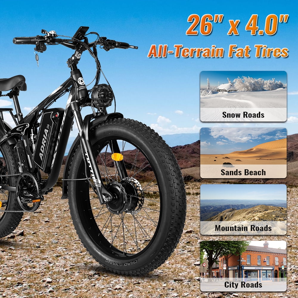 TUTTIO Adria26 Electric Mountain Bike, High-Performance Fat Tire E-Bike with 7-Speed Gear System (Black, 26 in) davj2