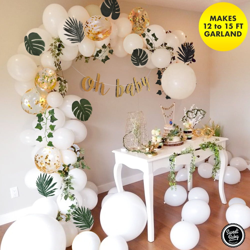 Sweet Baby Company Boho Greenery Baby Shower Decorations Kit with Balloon Garland Arch, Oh Baby Banner, and Artificial Ivy Vines (117 Piece Set) g2w5v