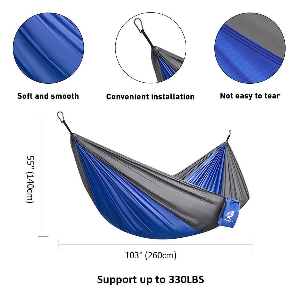 QUANFENG QF Portable Nylon Camping Hammock, Lightweight Travel Gear (Blue/Gray, 8.6 ft x 4.6 ft) g3yh0
