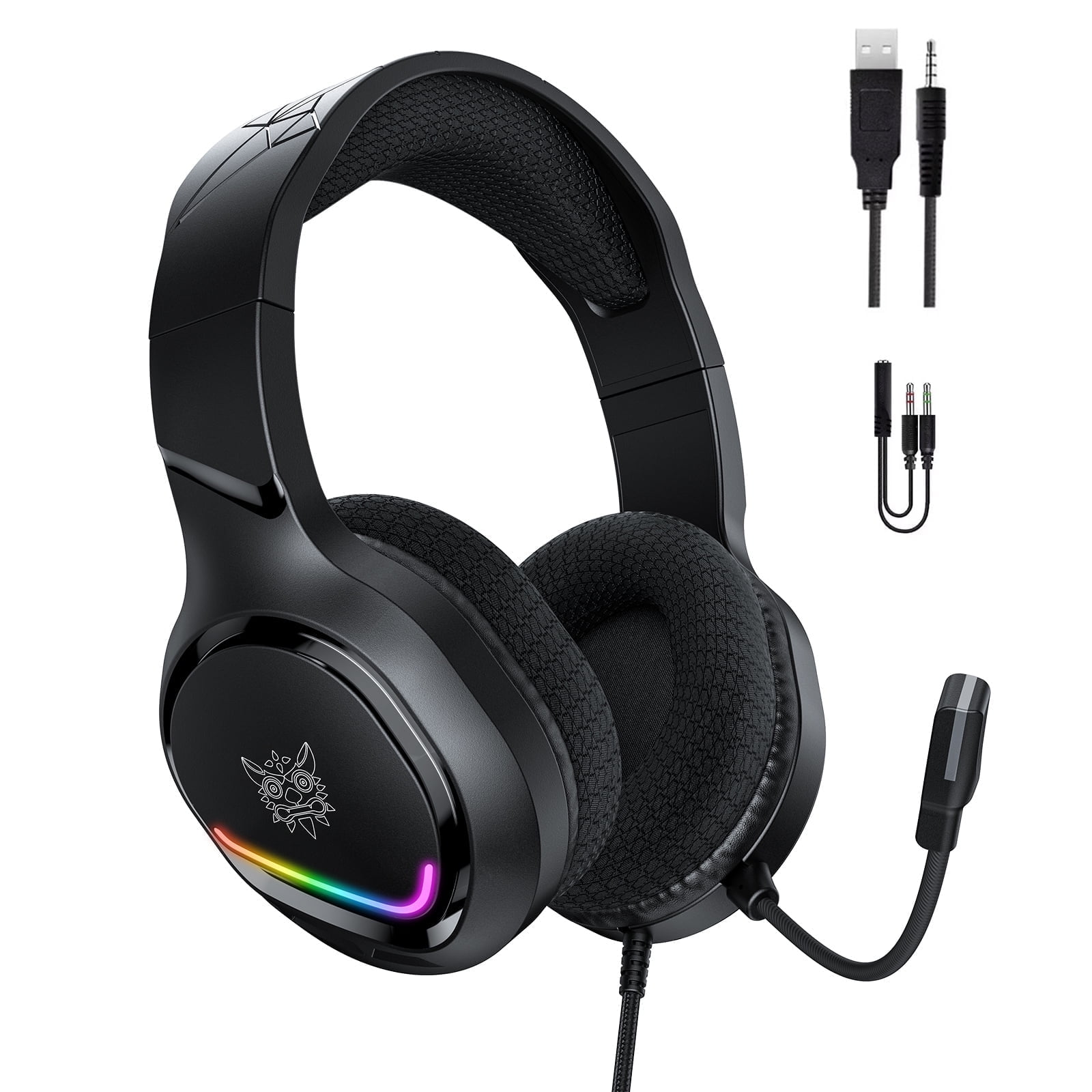 Siivton Gaming Headset with Noise Cancelling Microphone, Over-Ear Stereo Headphones for PC, PS4, PS5, Xbox (Black, 1 Pack) 5z4du