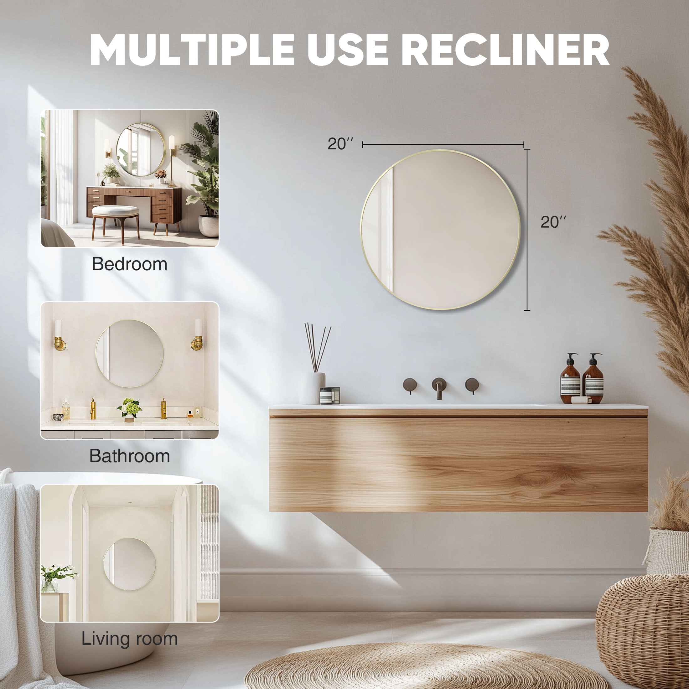 EDX 20 in Round Wall Mirror, Modern Aluminum Alloy Frame for Bathroom and Living Room (Gold, 20 in) mntyo