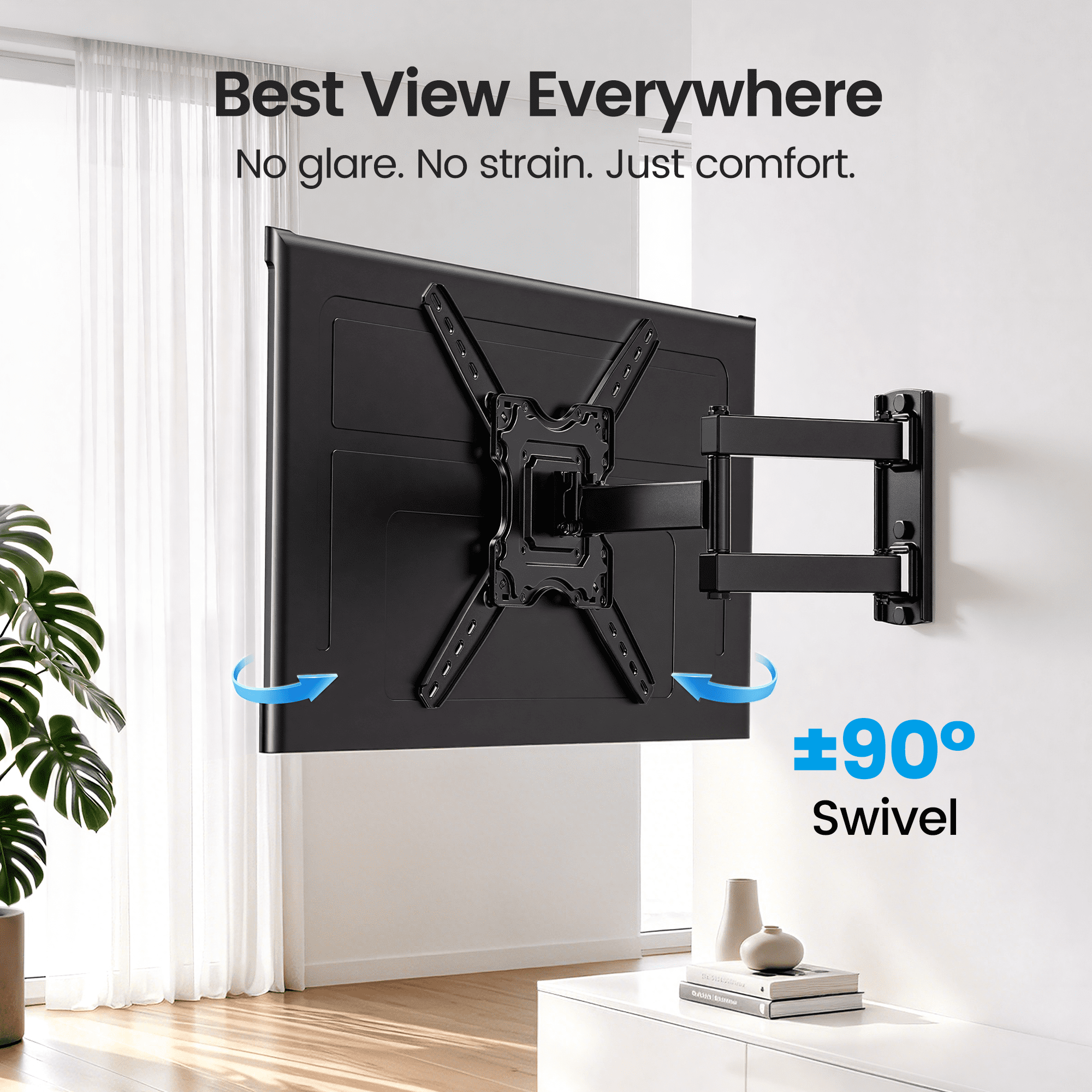 MountFTV Full Motion TV Wall Mount Bracket for 26-65 inch TVs (Articulating, Tilt, Swivel, 77 lb Capacity) x08tj
