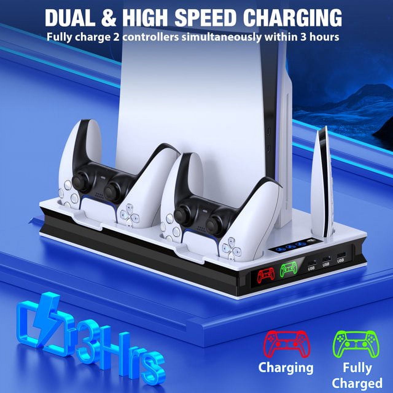 Esywen PS5 Cooling Stand with Dual Controller Charger and Headset Hook (White, 1 Pack) 0zyq5