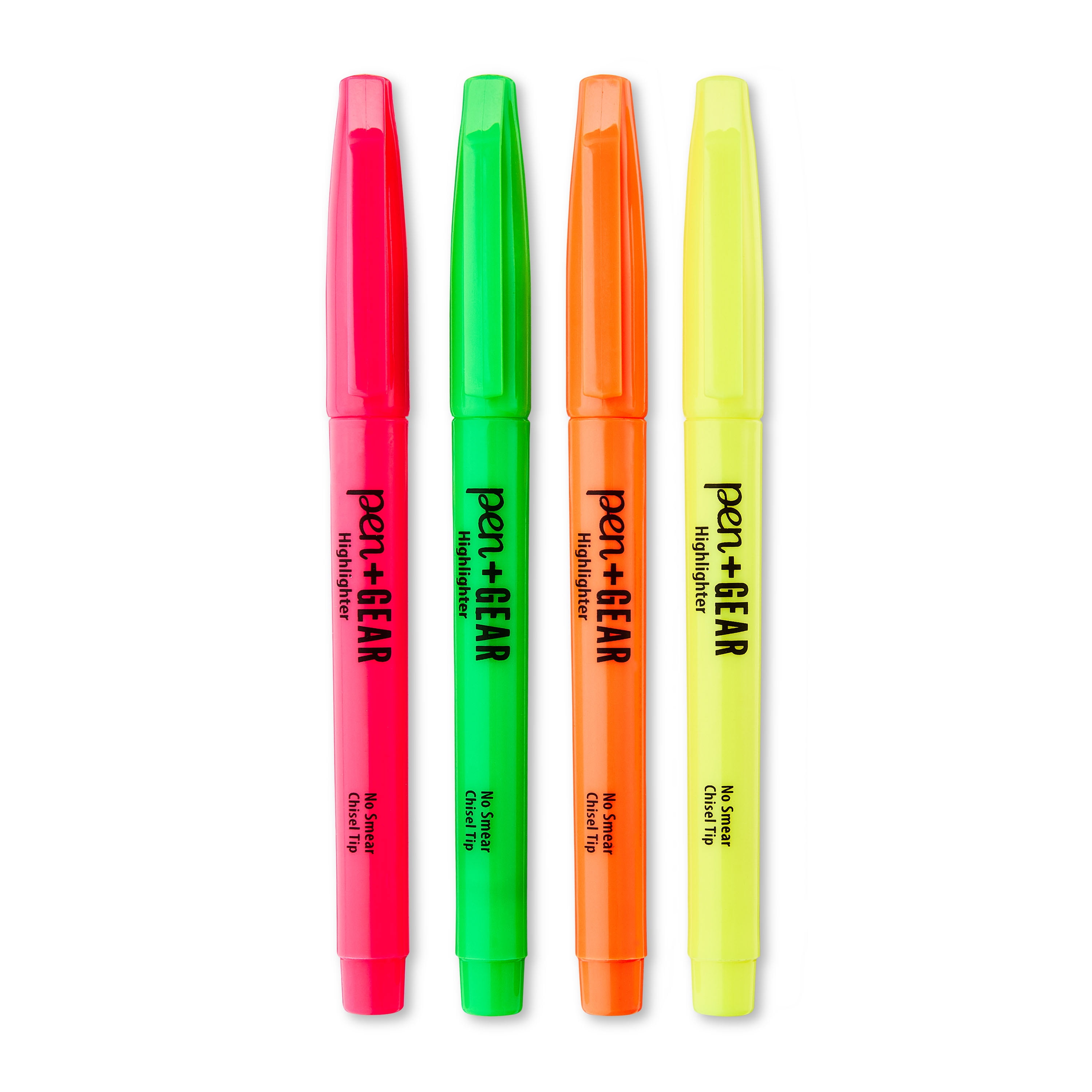 Pen+Gear Chisel Tip Pocket Highlighters, Quick-Drying Fluorescent Ink (Assorted Colors, 4 Count) xmo45