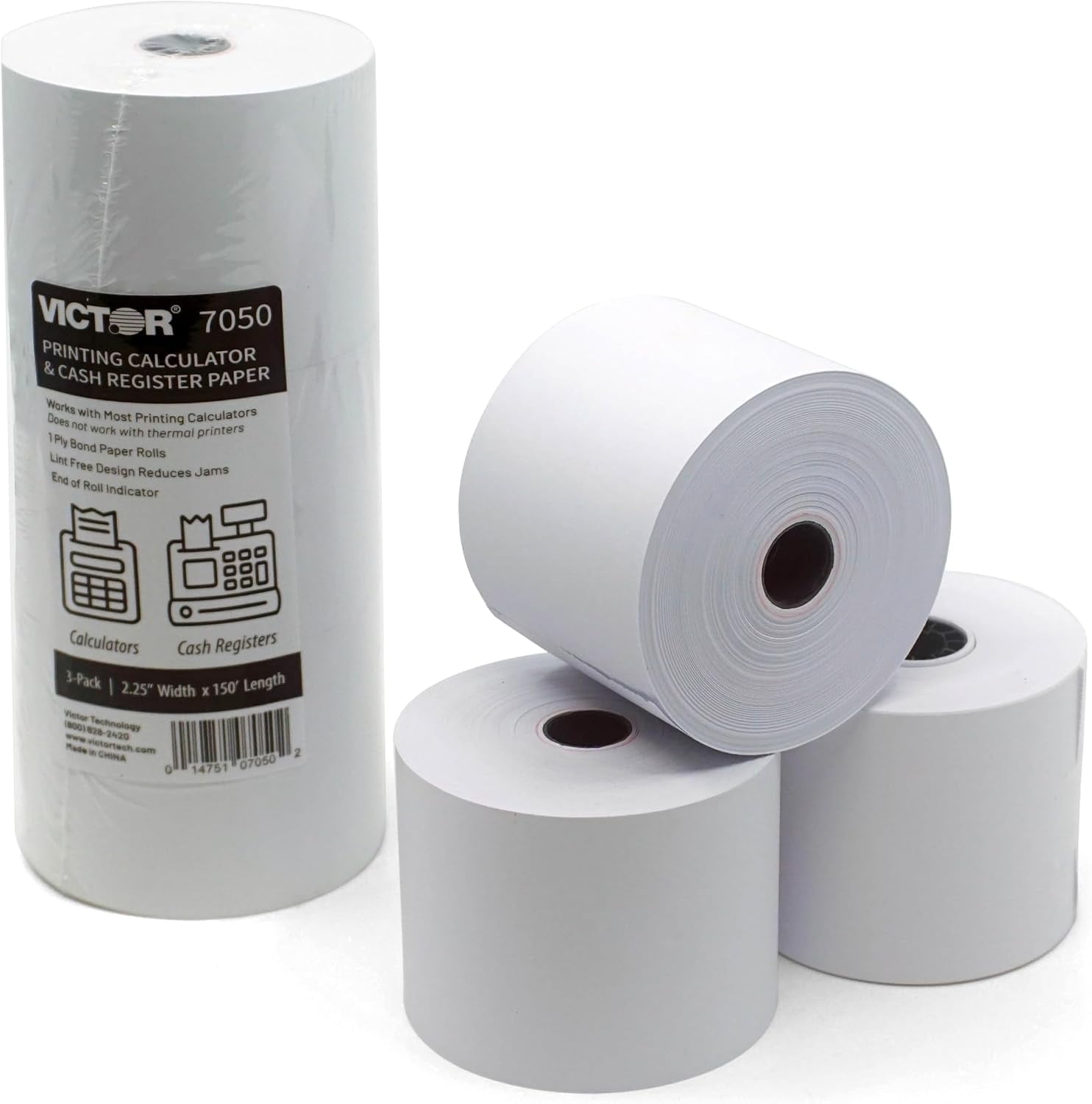 Victor Technologies Calculator Paper Rolls (White, 3 Pack, 2.25 in Width) 0ebeq