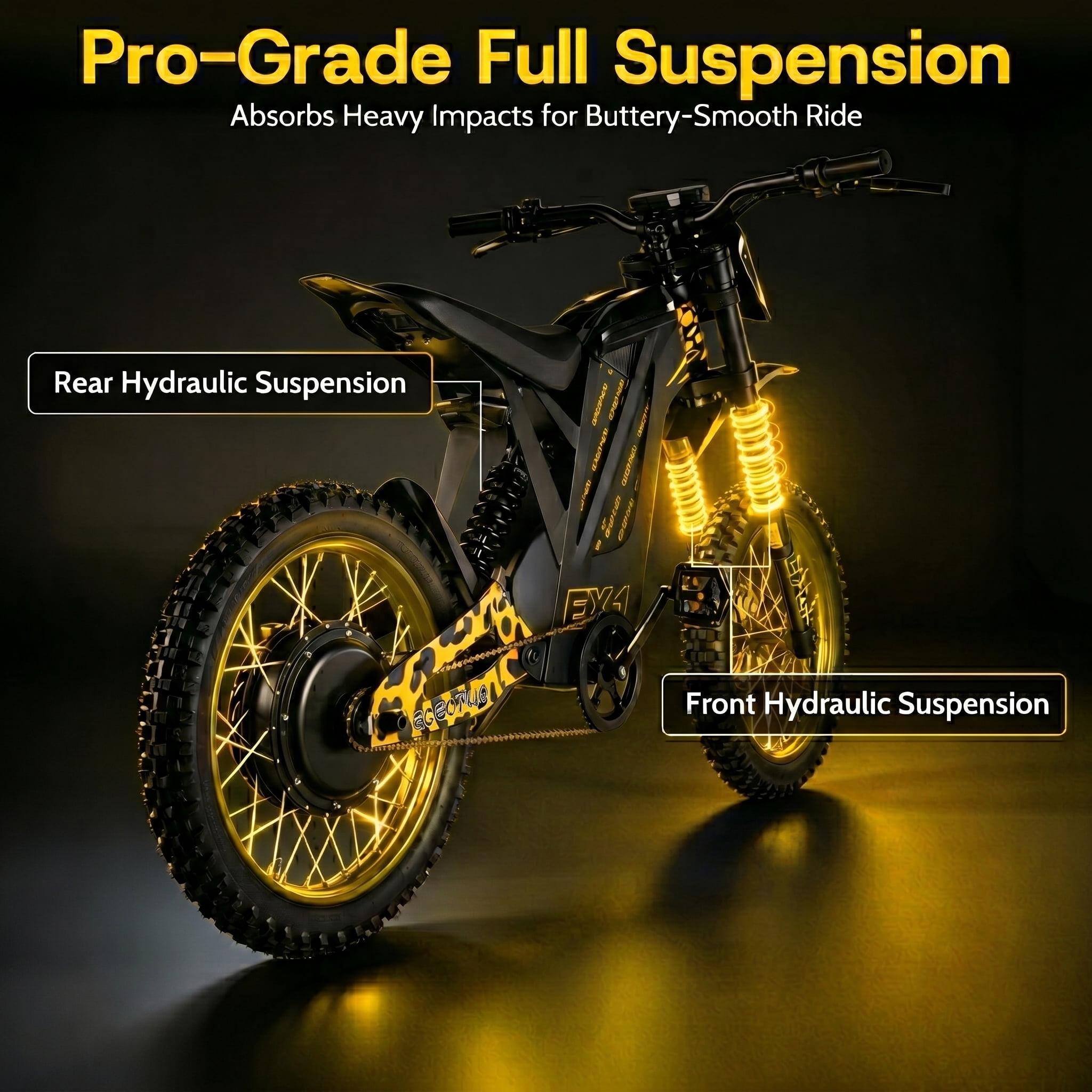 EOEOTWO EX1 Adult Off-Road Electric Dirt Bike, 3000W Motor, 40MPH Top Speed, Dual Hydraulic Shock Suspension (Yellow, 17 in Tires) 01ywm