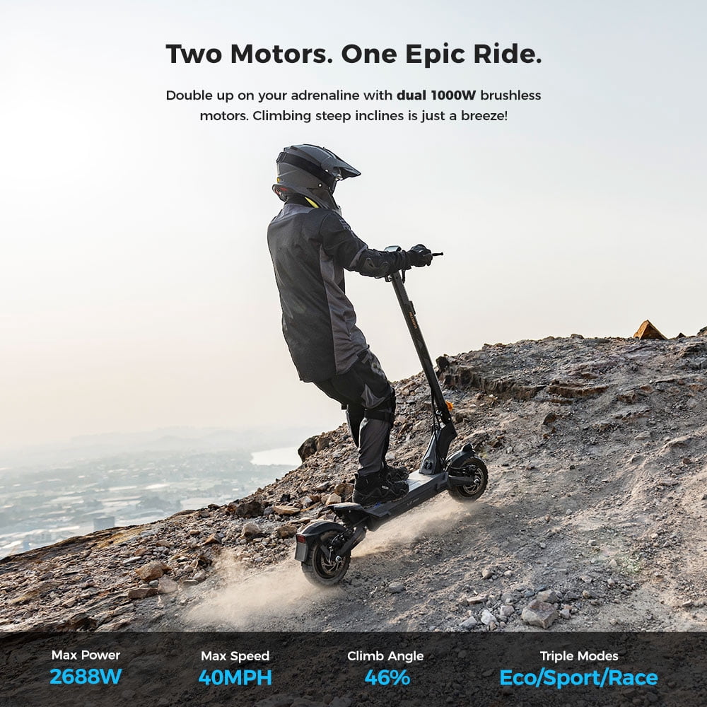 Ausom L2 Max Dual Motor Electric Scooter for Adults, Off-Road E-Scooter with Dual Suspension and Smart LCD Display (Grey, 287 lb Capacity) 1c7gi