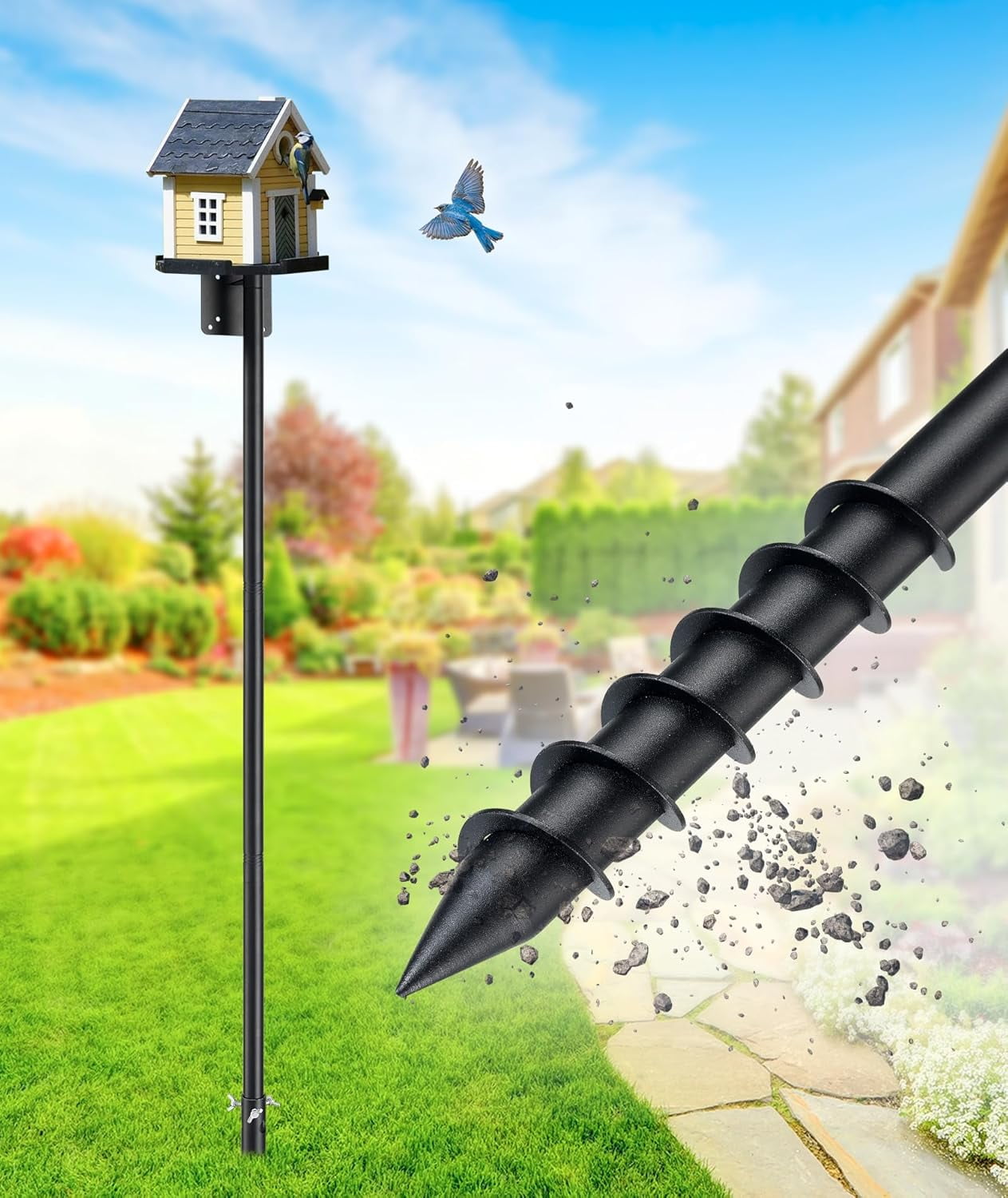 IHOMEPARK Outdoor Bird House Pole, Adjustable Heavy-Duty Metal Feeder Stand (Black, 60 in) ye2q1