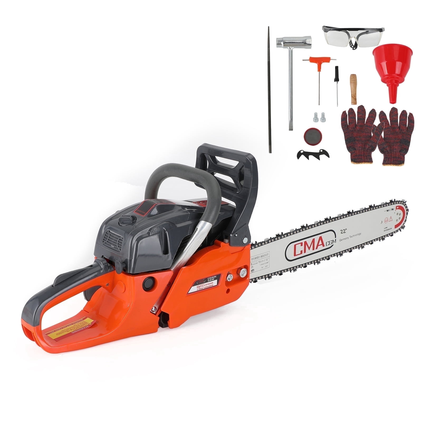 Topteng 68CC Gas Chainsaw, 2-Cycle Gasoline Powered Wood Cutting Tool, Automatic Chain Oiler (22 in) t5103