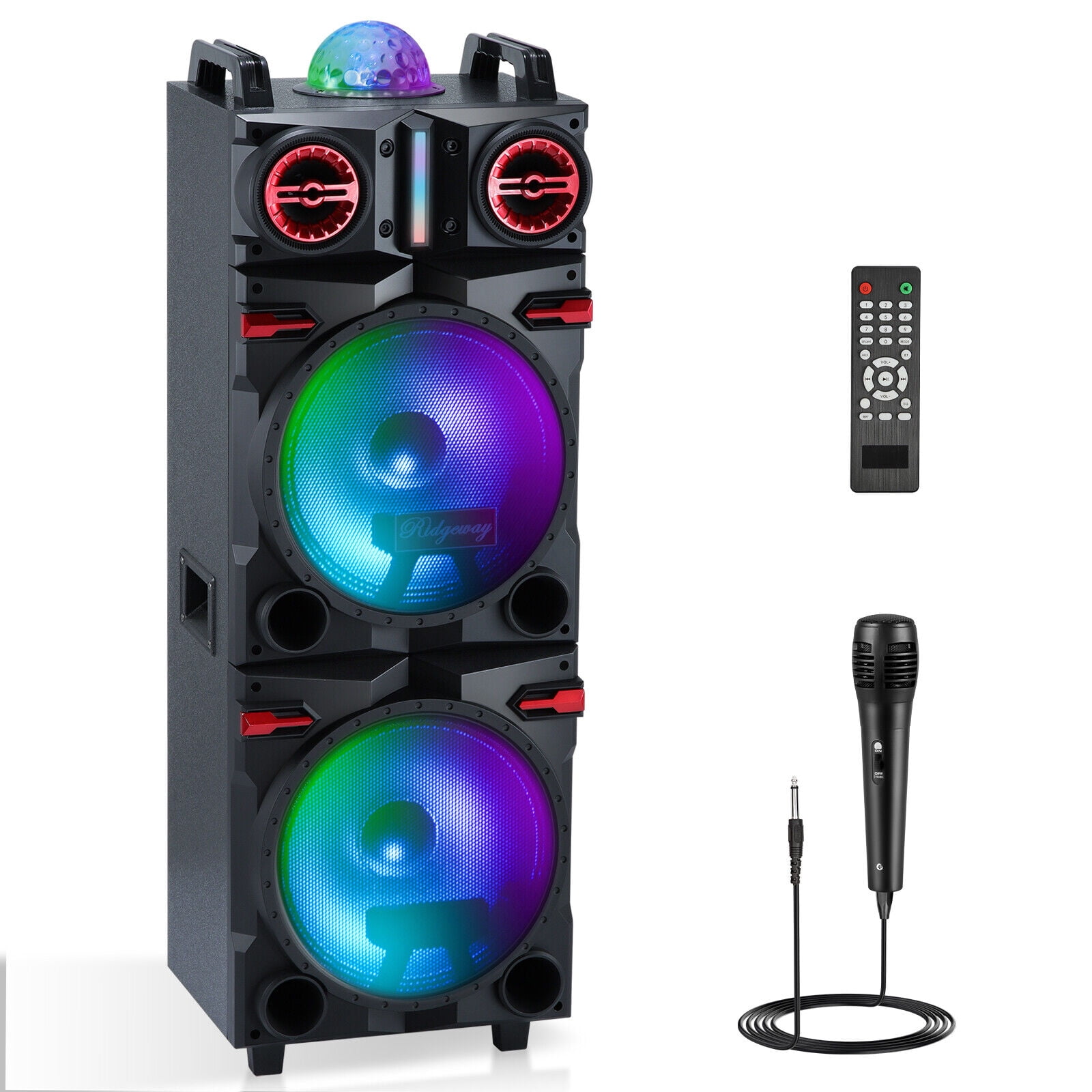 CURUK Dual 10 in Bluetooth Party PA Speaker System with LED Lights, Karaoke Mic, and Remote (Black) dcvev