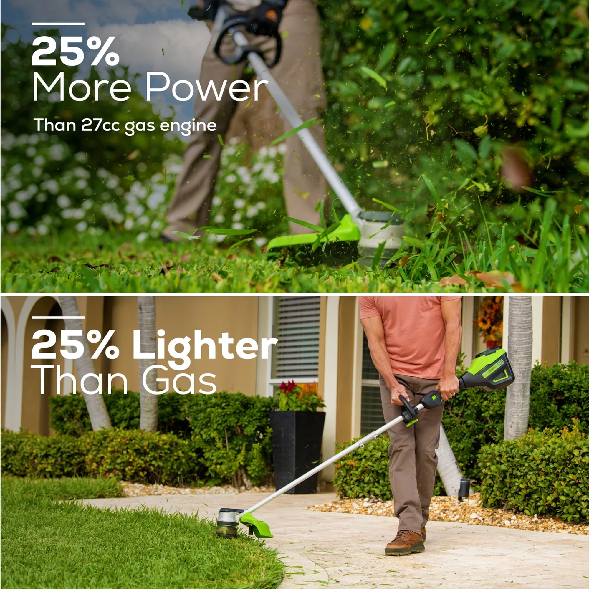 Greenworks 60V 16-in Cordless Brushless String Trimmer and Edger (Green, 2.5 Ah Battery and Charger Included) gckek