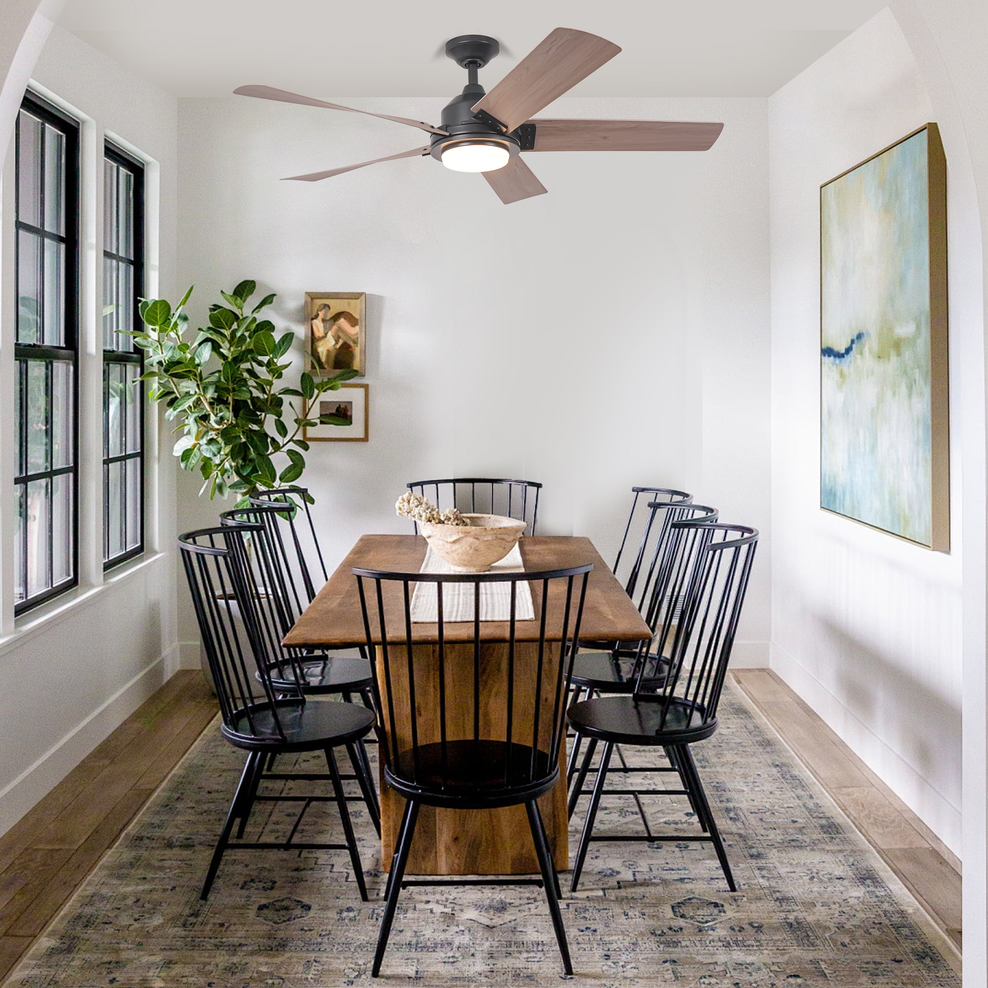 Parrot Uncle Farmhouse 52 in LED Ceiling Fan with Remote Control (Black, 52 in) 3nx14