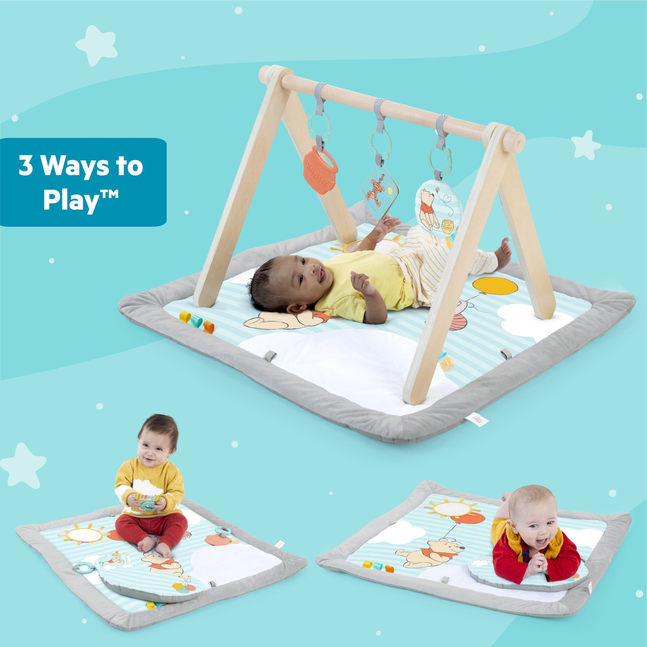 Bright Starts Disney Winnie the Pooh Once Upon a Tummy Time Activity Gym (Blue, 30 in x 30 in x 18.5 in) gbe0j
