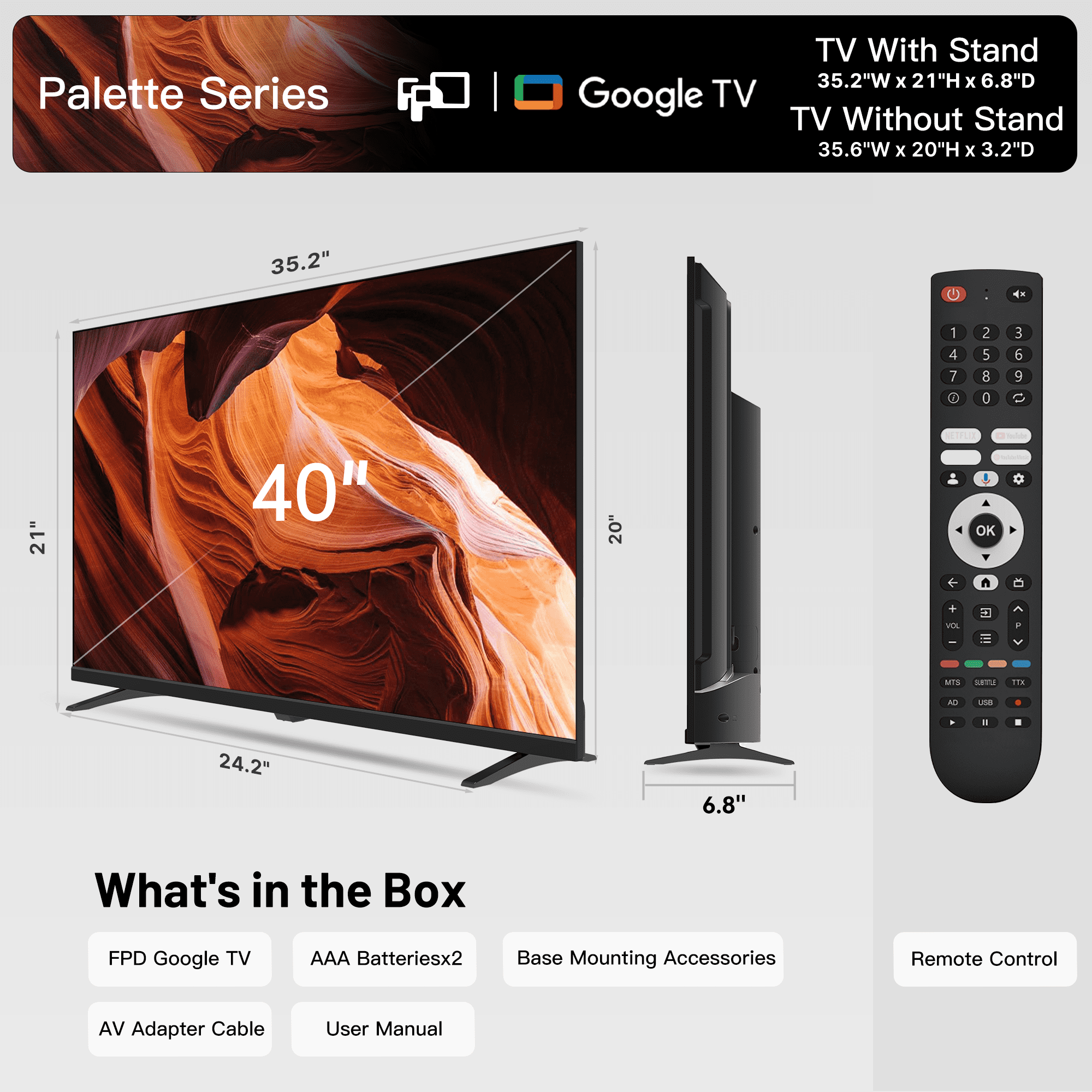 FPD 40-inch Smart TV, 1080p FHD LED Google TV with HDR10, Dolby Audio, and Voice Control (Brown, 40 in) 52m0j