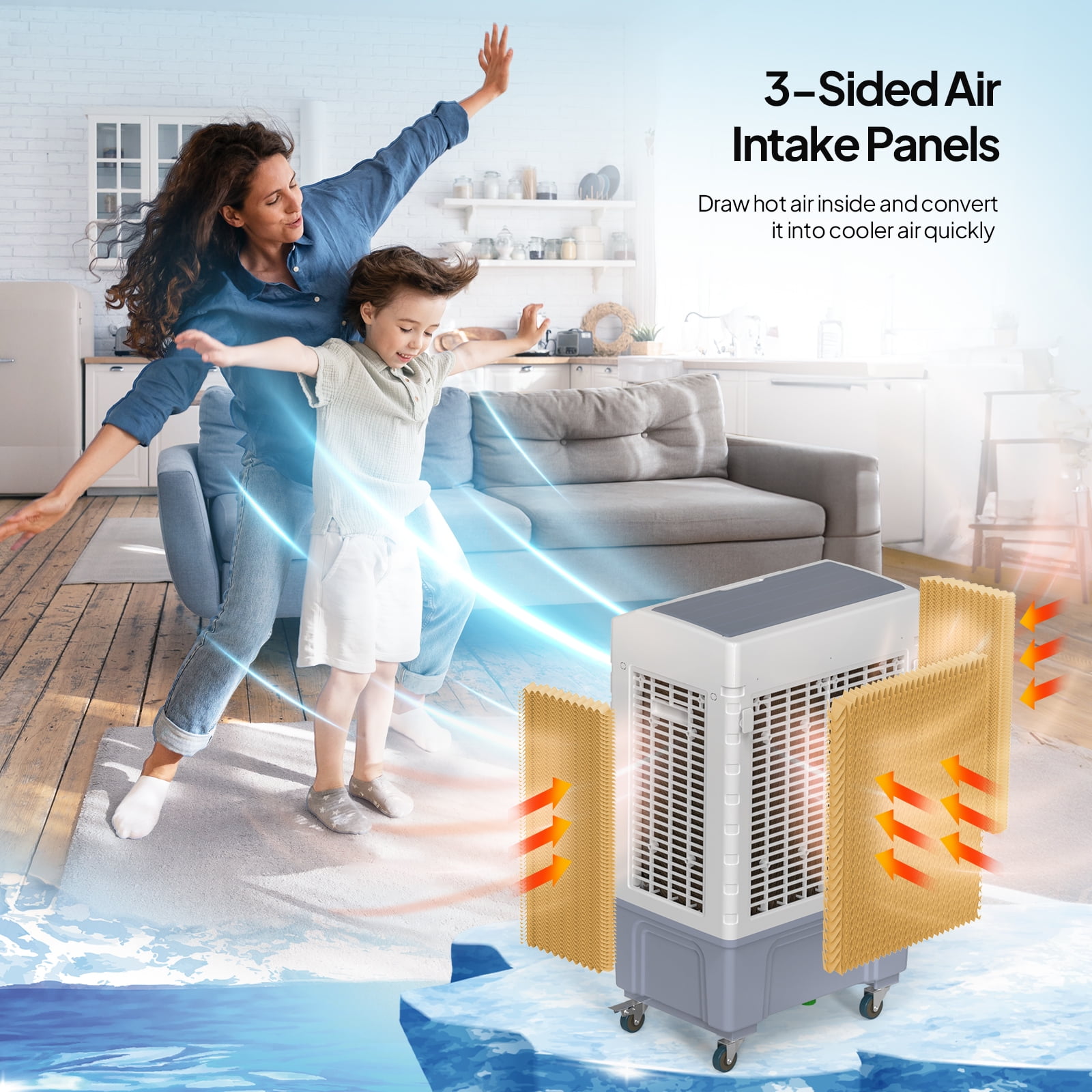 VINGLI Portable Evaporative Air Cooler, 3-in-1 Cooling Fan with 40L Water Tank (White, 1 Unit) swmes