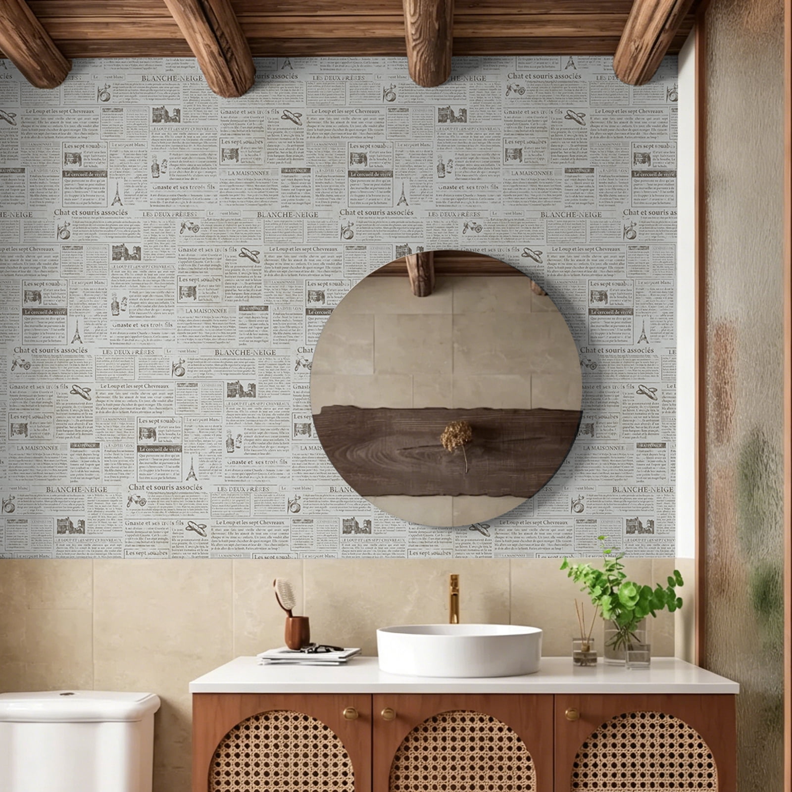 Abyssaly Newspaper Peel and Stick Wallpaper, Self-Adhesive Removable Contact Paper for Furniture and Wall Decor (White, 17.7 in x 78.7 in) 5fkxb