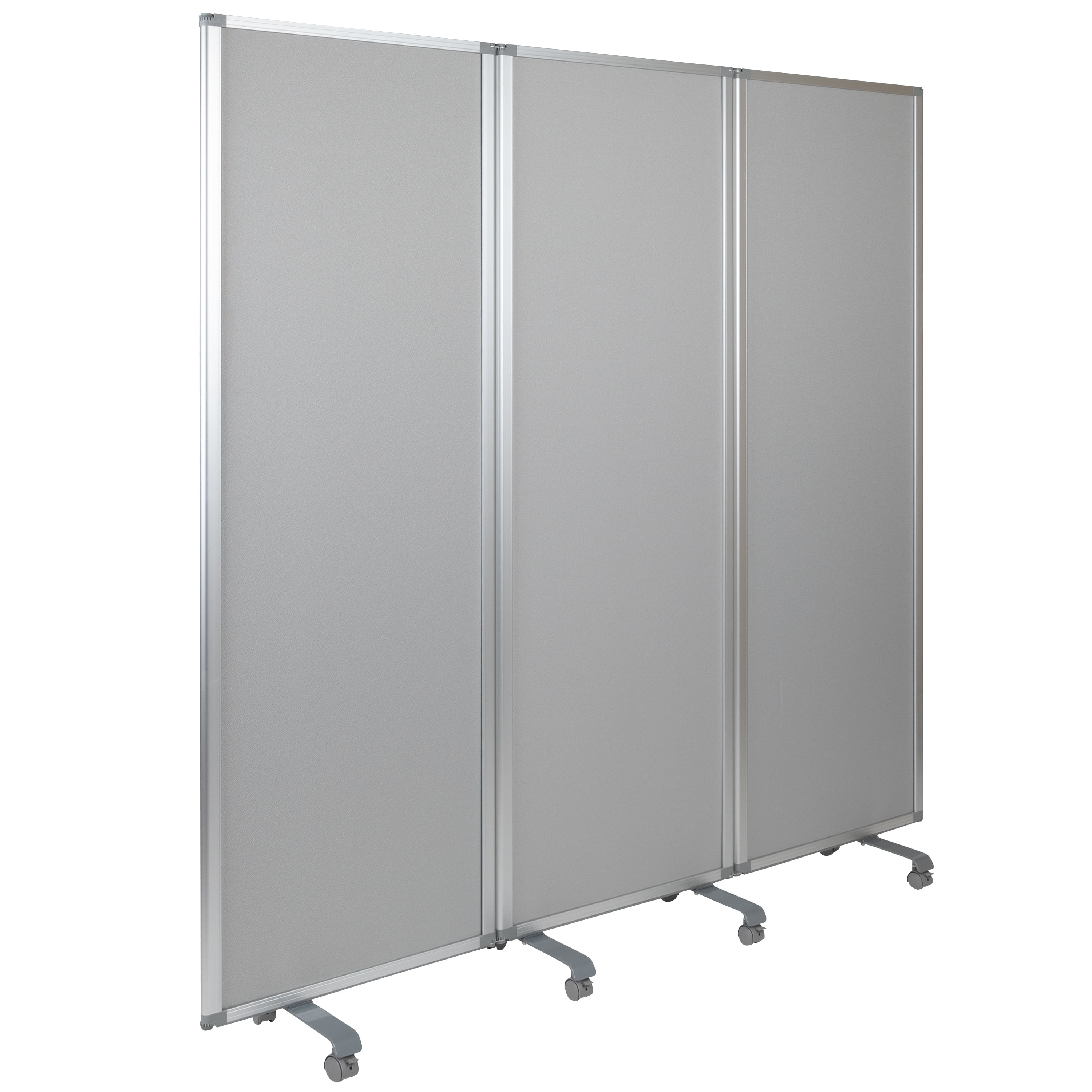 BizChair Mobile Magnetic Whiteboard and Fabric Room Divider (White, 72 in H x 24 in W, 3 Sections) v499p