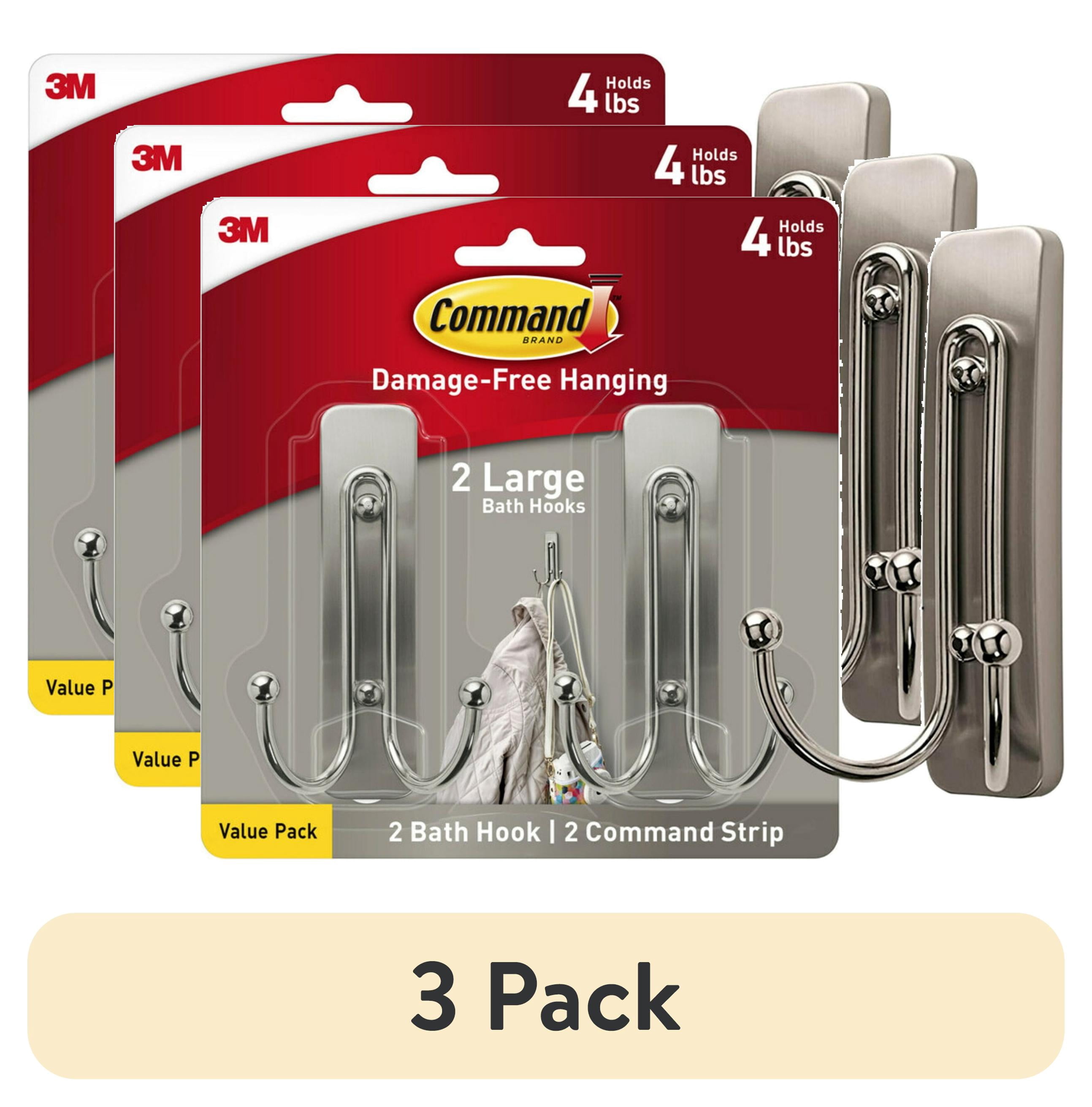 Command Large Double Wall Hooks, Damage-Free Adhesive Hanging, Brushed Nickel (3 Pack, 2 Hooks Per Pack) qhh0r