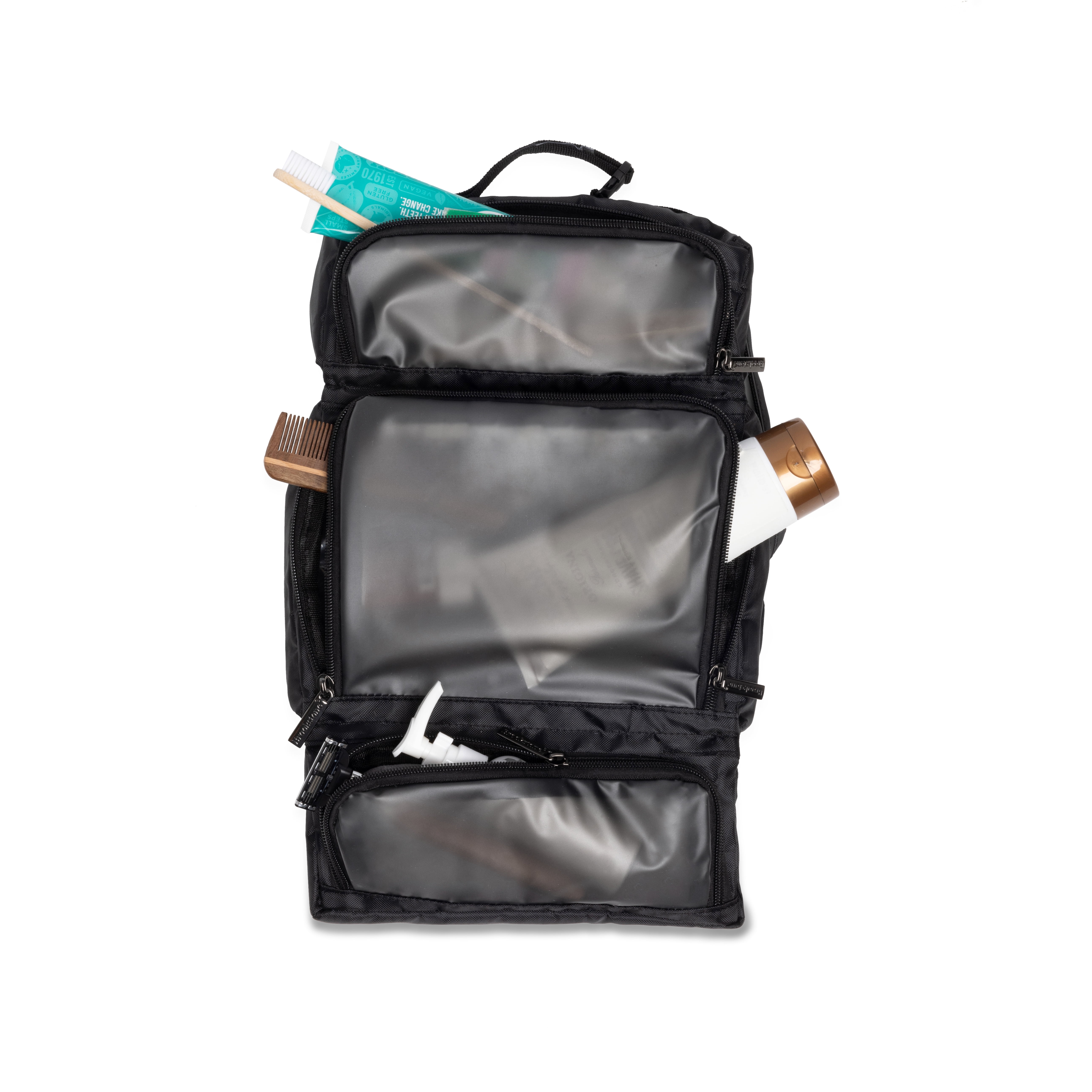 Brookstone Hanging Travel Toiletry Organizer Cube (Black, 7 in x 13 in x 5.5 in) h83ez
