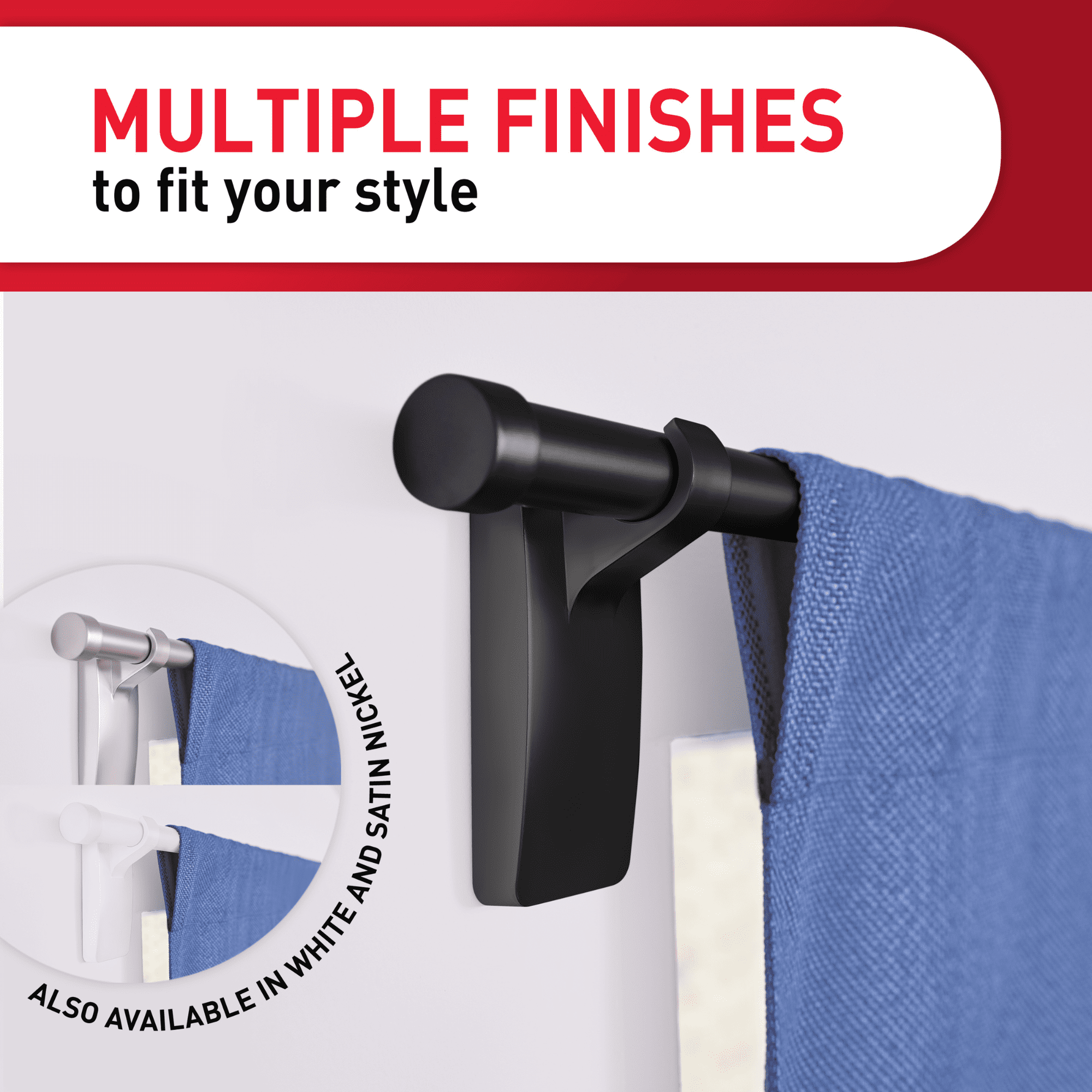 Command Curtain Rod Hooks, Damage-Free Hanging Hardware for Window Treatments (Matte Black, 8-Pack) ilnvd