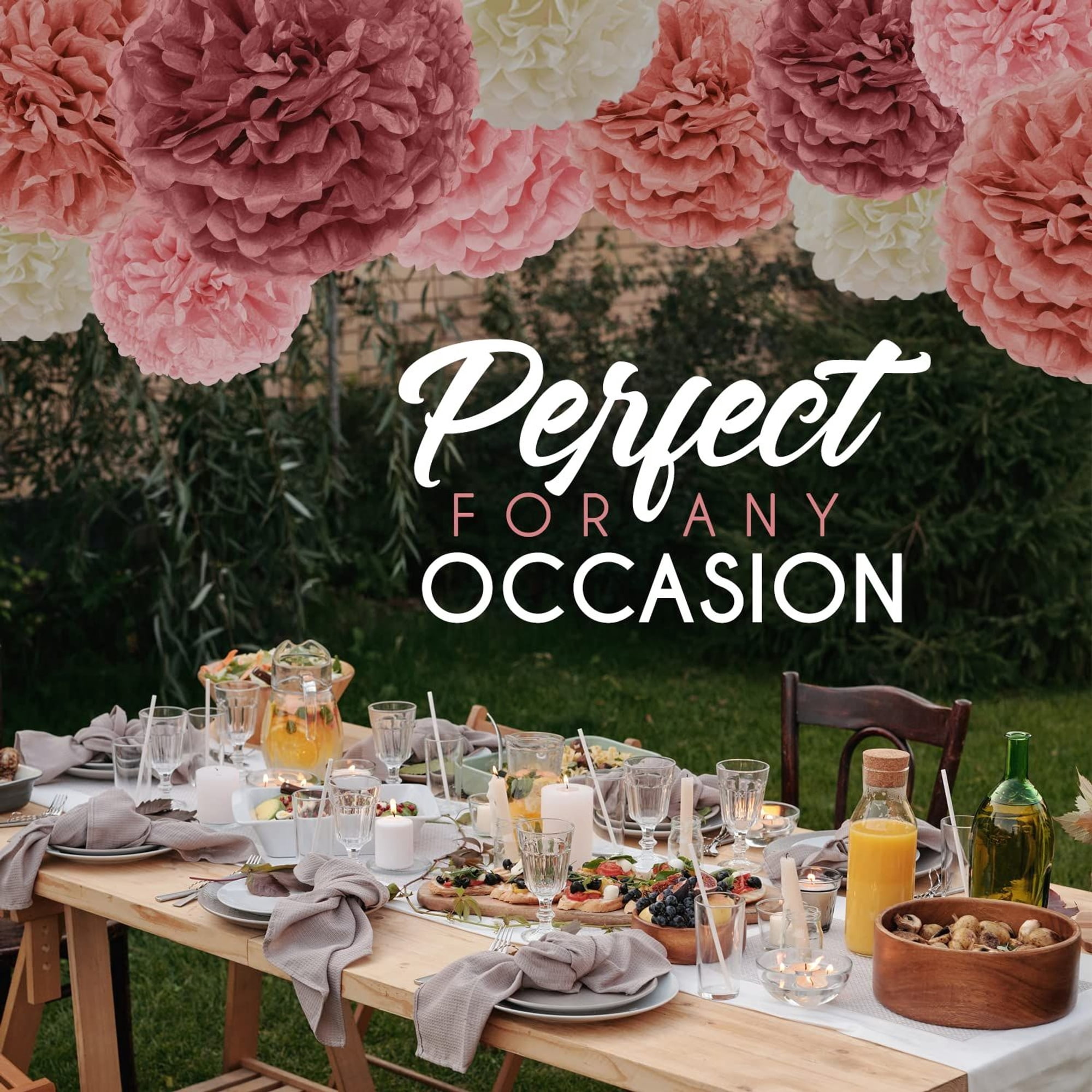 EpiqueOne Tissue Paper Pom Poms Party Decorations (Blush Pink, Dusty Rose, Mauve, Cream, 20 Piece Set, 6 in to 14 in) 5o88w