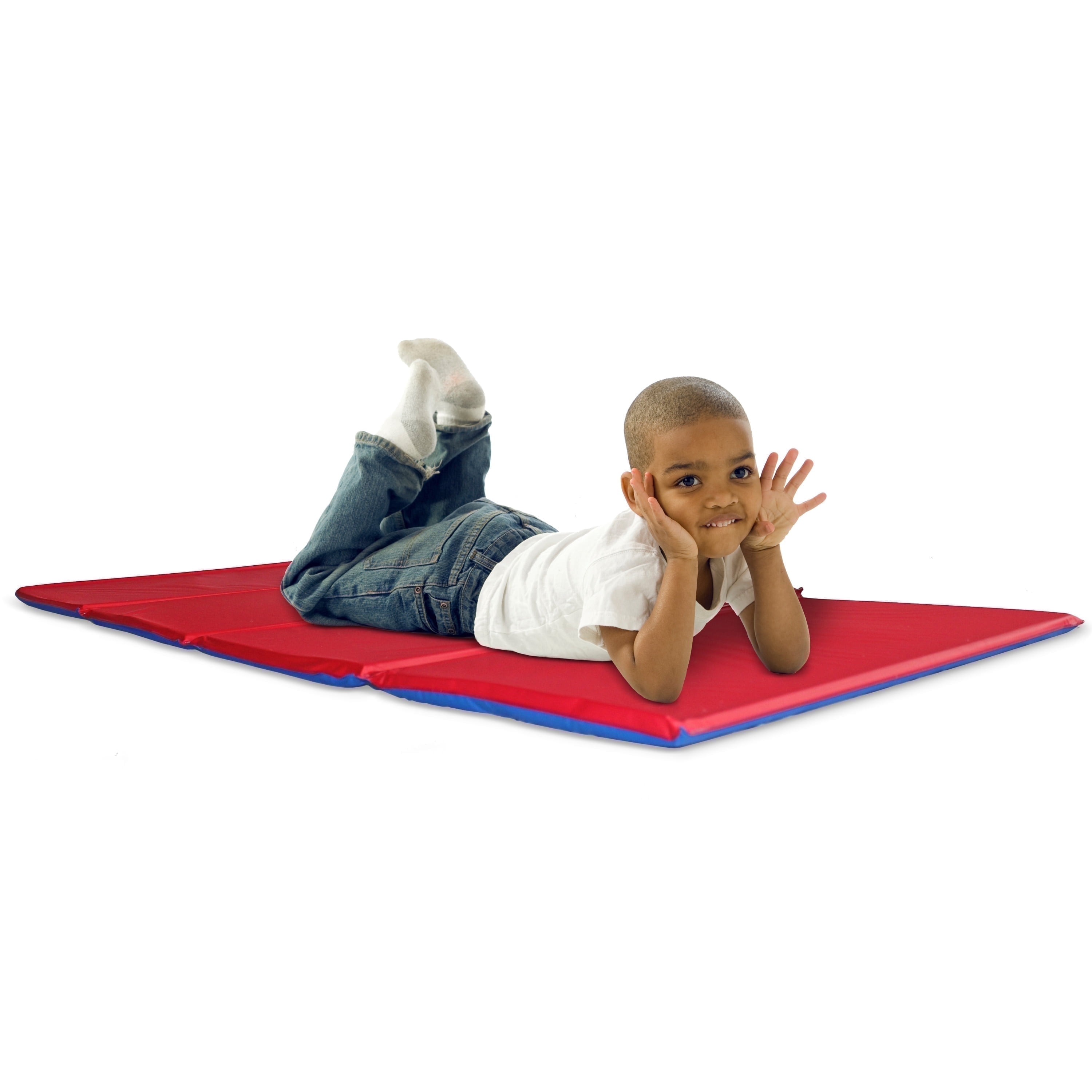 Peerless Plastics KinderMat Tri-Fold Nap Mat for Preschool and Daycare (Red and Blue, 2 Pack, 1 in x 19 in x 45 in) 4wu6z