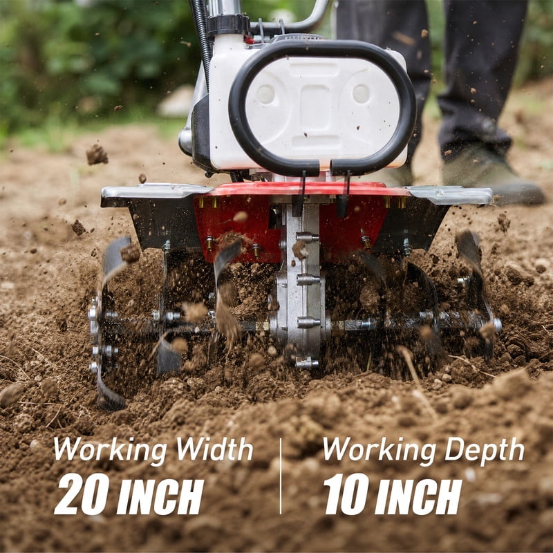 Baotree 62cc 4-Stroke Gasoline Rotary Tiller, Powerful Soil Cultivator for Garden and Lawn Maintenance (20 in Width) mp8e3