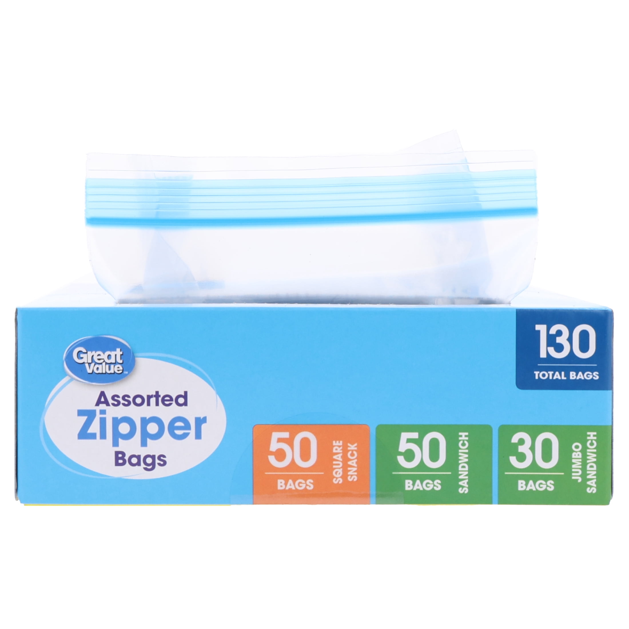 Great Value Zipper Food Storage Bags Variety Pack (Clear, 130 Count) 3zzbs
