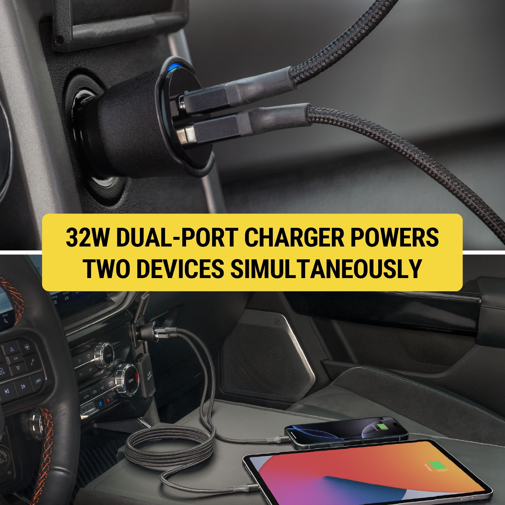 Scosche FoundIt Charge 32W Dual-Port USB-C & USB-A Car Charger with Built-in Locator (Black, 1 Pack) 3x9eg
