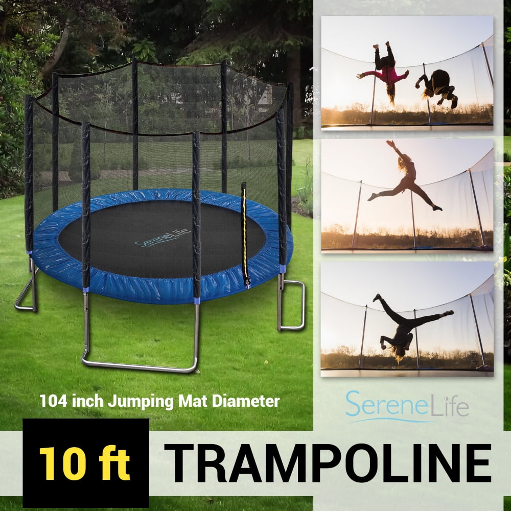 SereneLife Outdoor Backyard Trampoline with Safety Net Enclosure (Blue, 10 ft.) lvkqs
