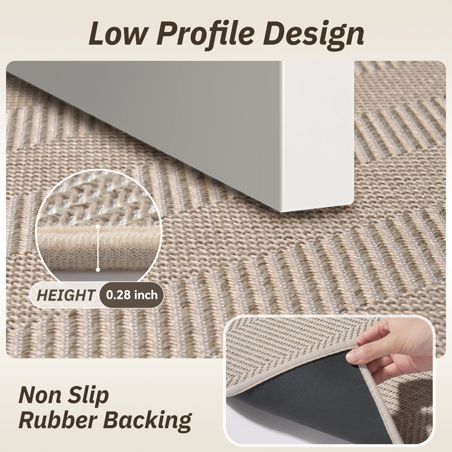 FEELHOME Indoor Door Mat Non-Slip Rubber Backing Low-Profile Dirt Trapper Entryway Rug (Beige, 17 in x 30 in) 3qn2t