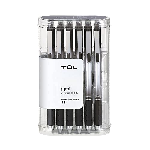TUL Retractable Gel Pens, Smooth Writing Medium Point, Smear-Resistant Ink (Gray Barrel, 12 Pack) pnj3b