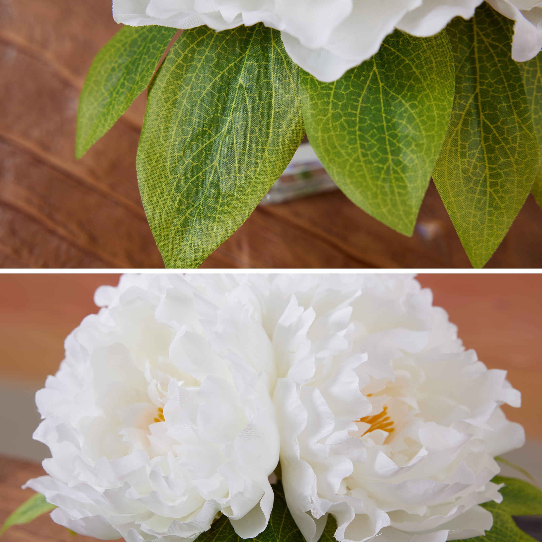 DR.Planzen Artificial Peony Flower Arrangement with Glass Vase (White, 8.4 in) mte3k