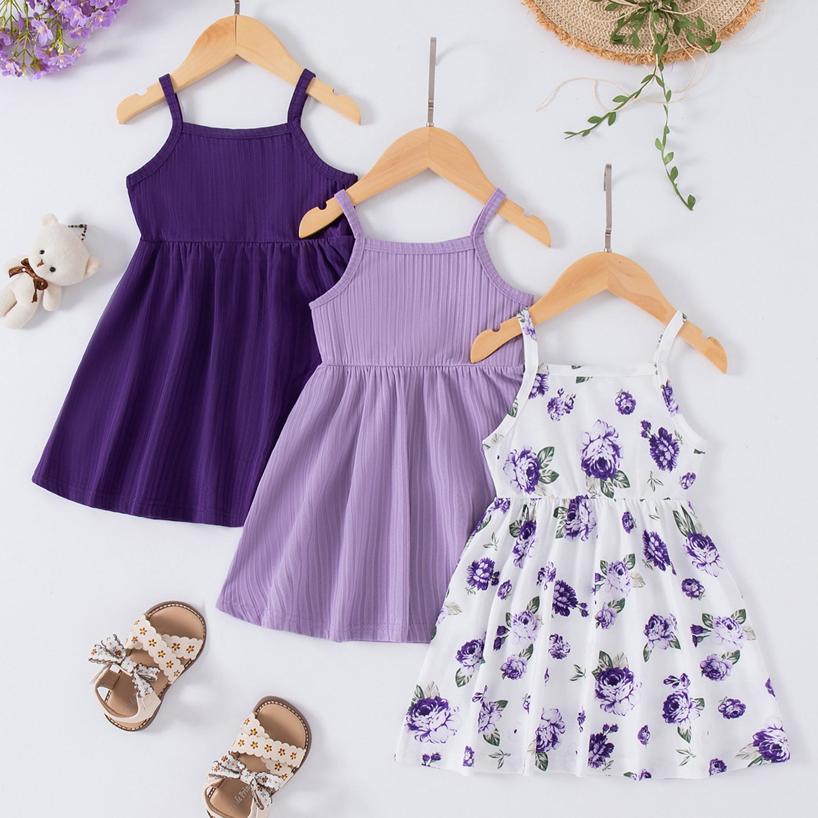 mgoYE Baby Girls Casual Skater A-line Sundress Set (Purple, 18-24 Months, 3-Pack) mclq5