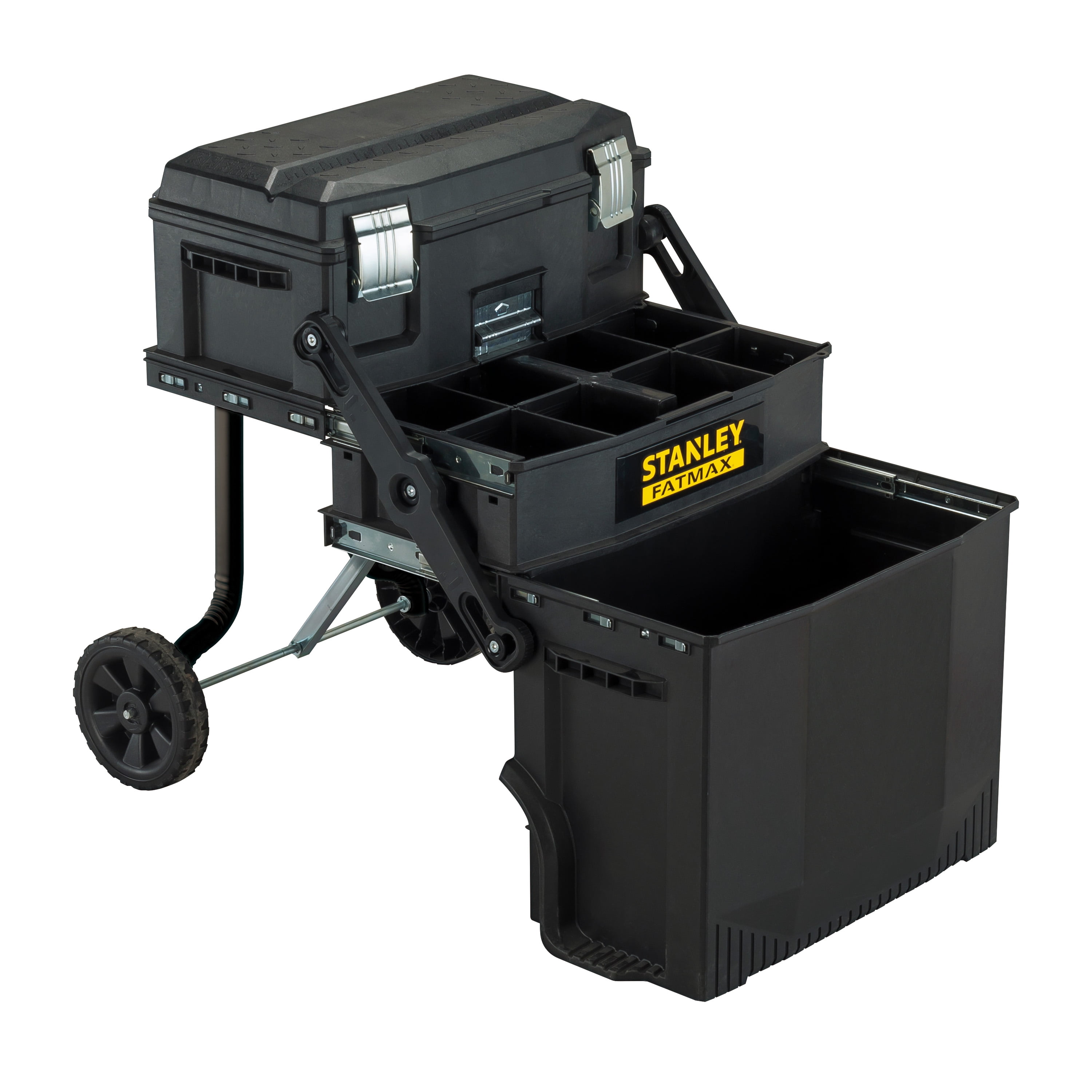 STANLEY FatMax 4-in-1 Mobile Work Station, Heavy-Duty Rolling Tool Box with Telescopic Handle (24.8 in. H x 16.2 in. W x 21.6 in. L) gegq5