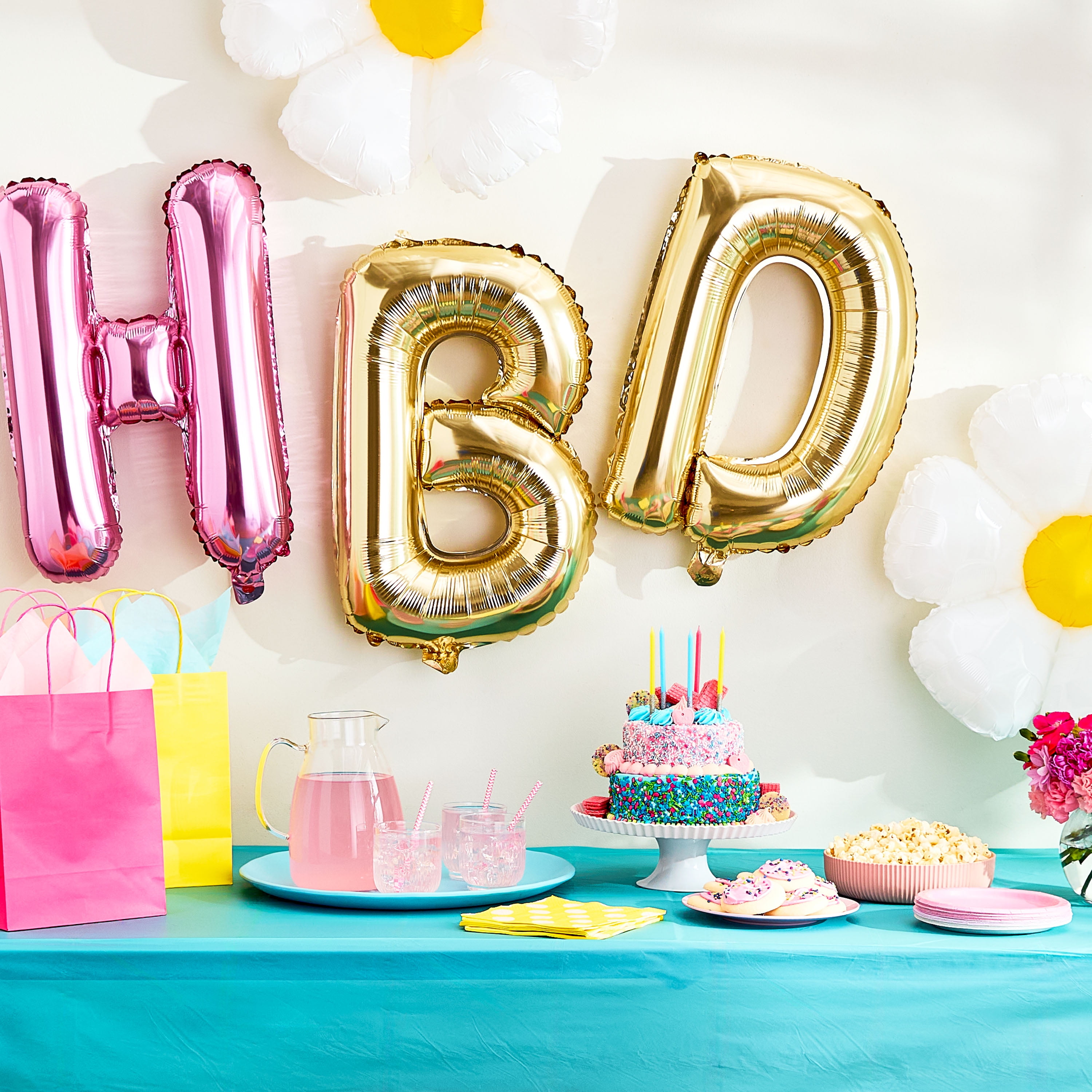 Way To Celebrate Happy Birthday Foil Daisy Balloon Banner (Pink and Gold, 18 Pieces) miaaj